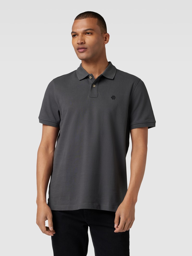 Poloshirt mit Label-Stitching in dunkelgrau