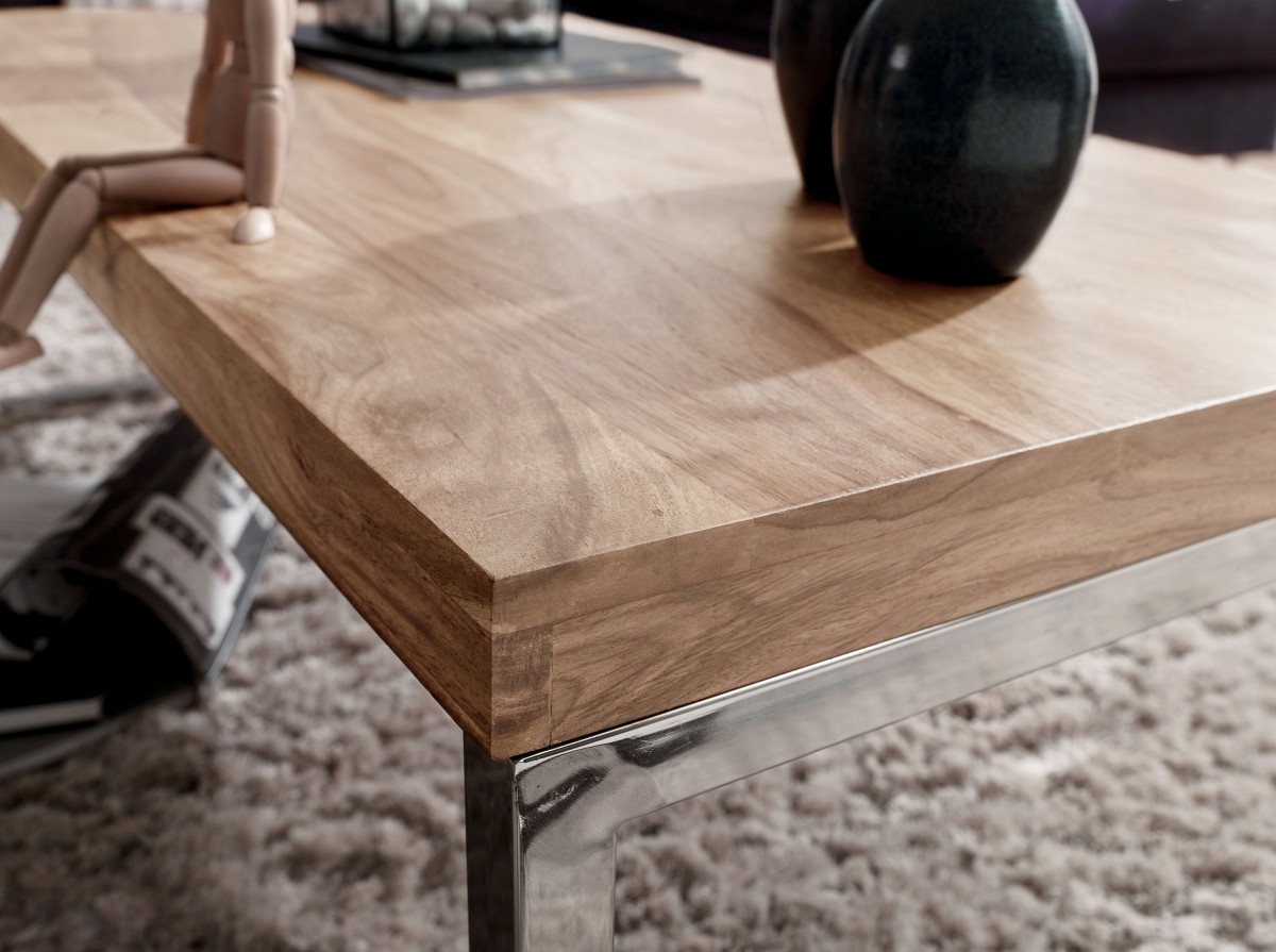 Wohnling Akazie Couchtisch Massiv 120 x 60 x 40 cm