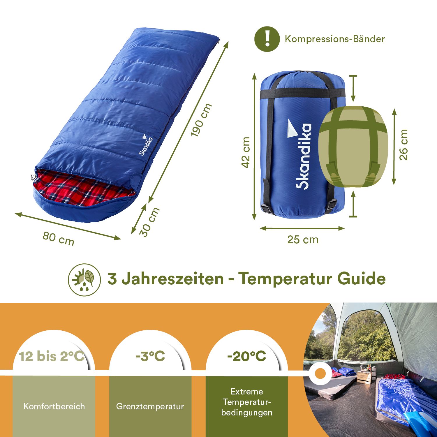 Skandika Dundee Flanell RV links blauer Schlafsack
