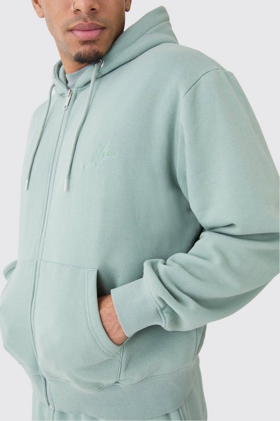 Kastiger Oversize Man Trainingsanzug mit Reißverschluss und Kapuze und Acid-Waschung