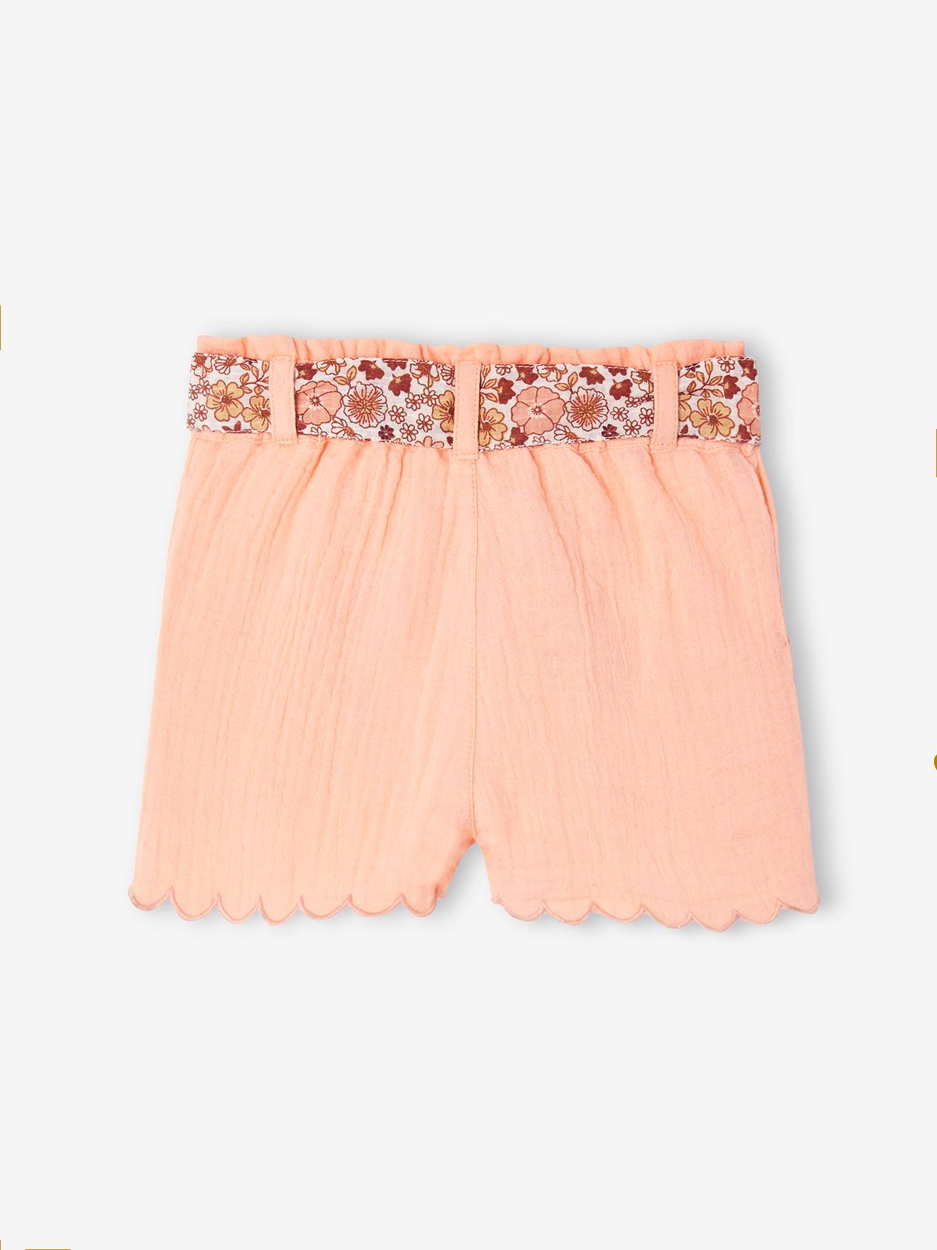 Vertbaudet Baby Musselin-Shorts mit Blumengürtel - aprikose