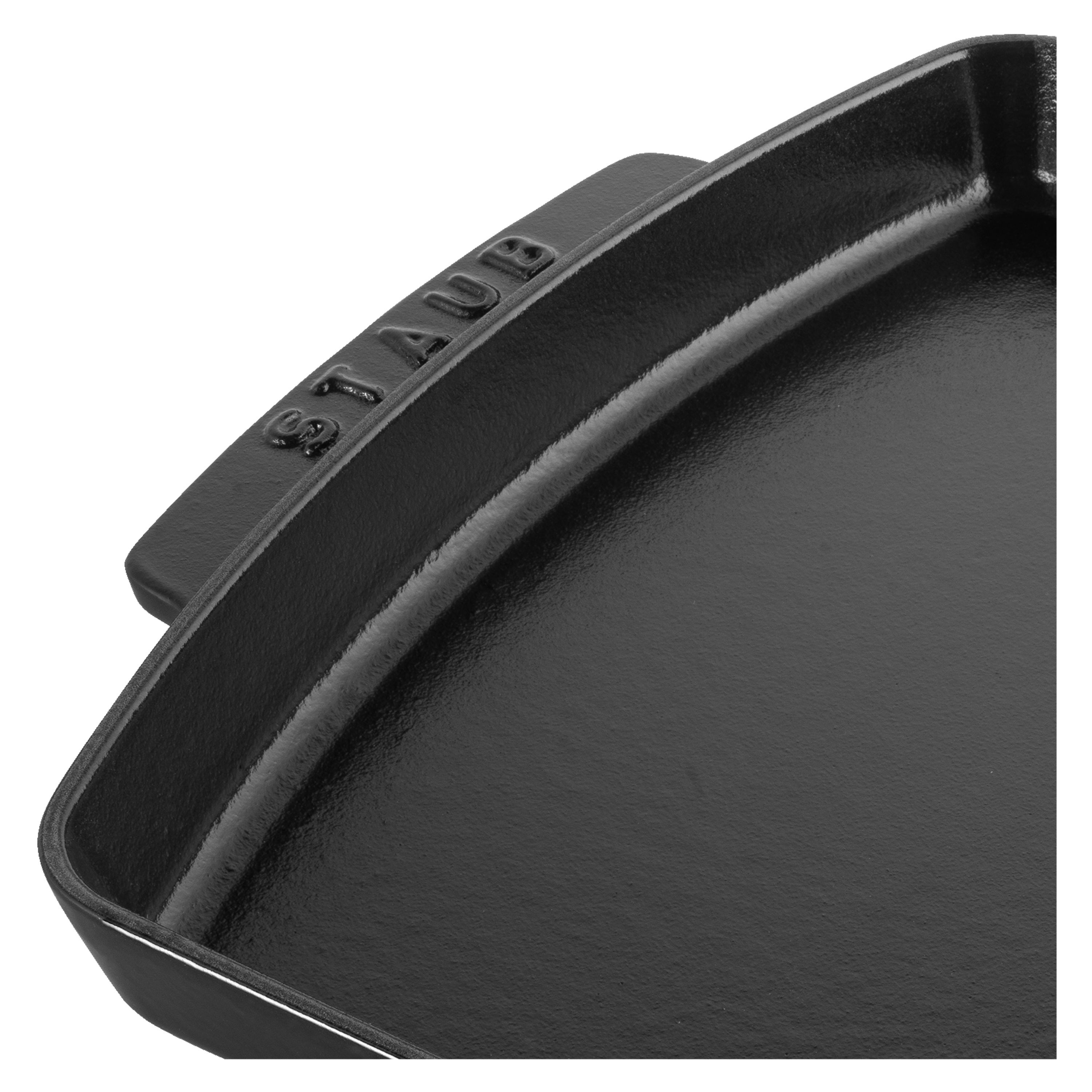 Teller mit Holzunterlage 33 cm x 22 cm, Gusseisen, Schwarz