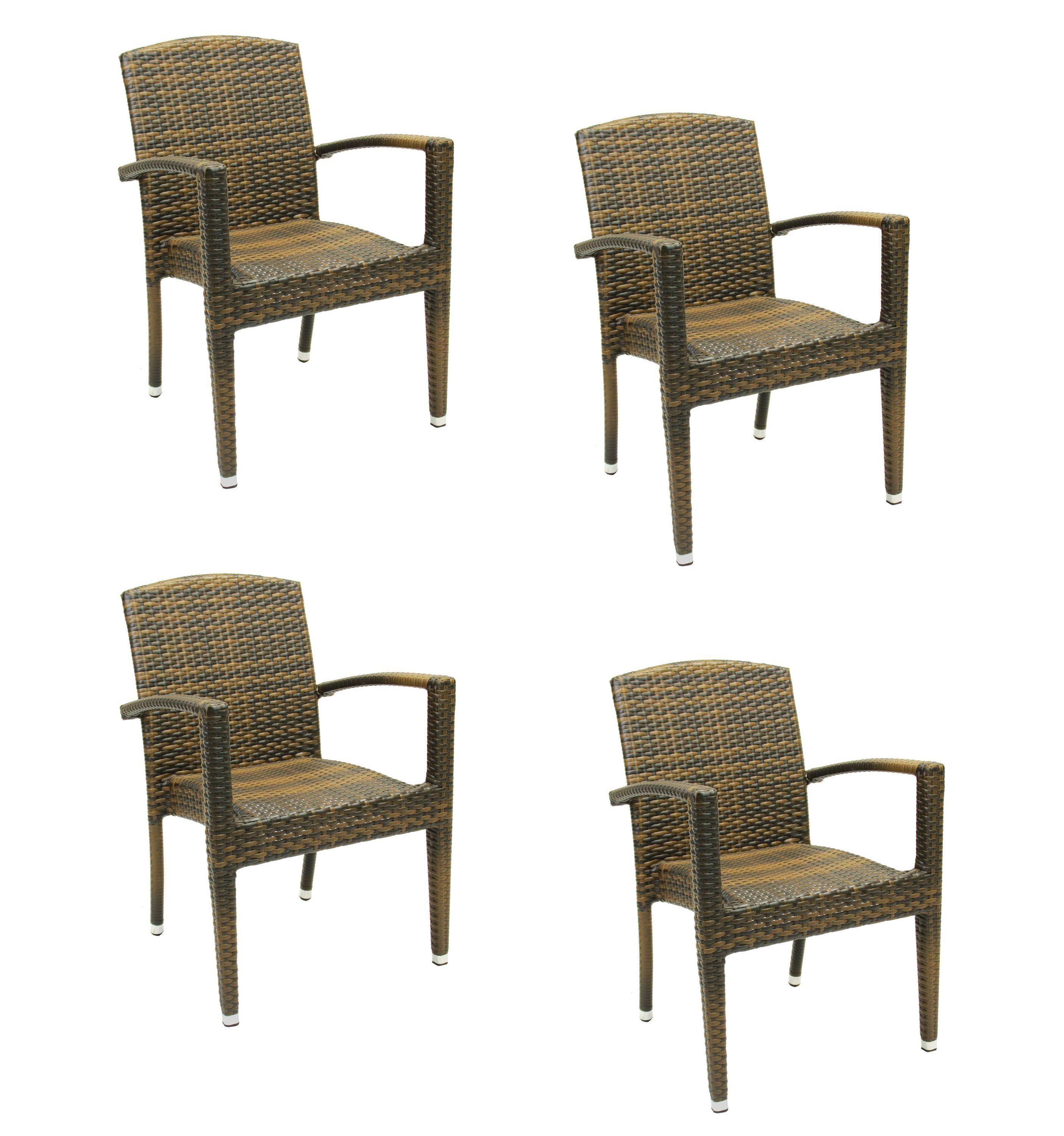 Konway Stapelstuhl MAUI (4 St), 4x KONWAY® MAUI Stapelsessel Lederlook Premium Polyrattan Sessel