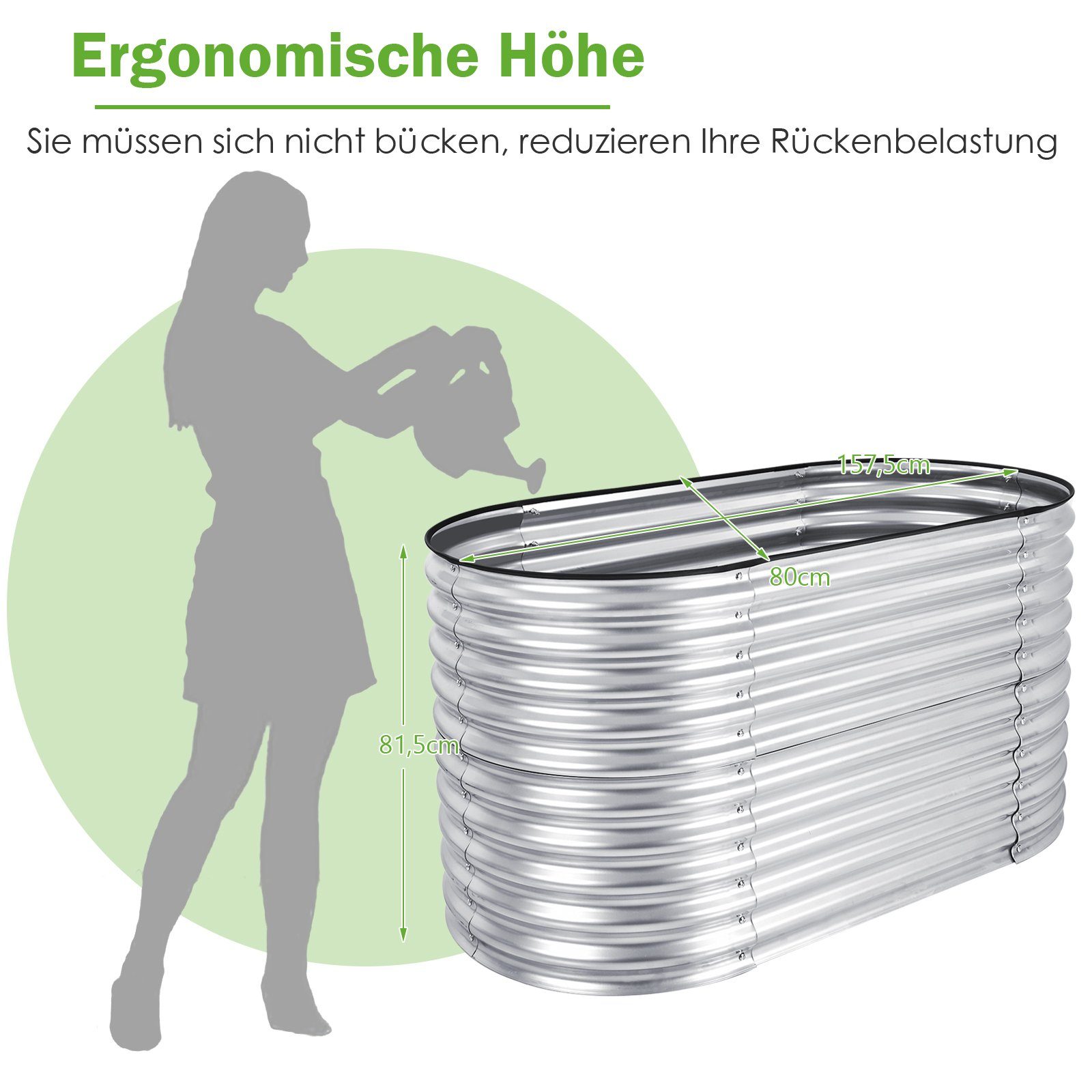COSTWAY Hochbeet Pflanzkasten, mit offenem Boden, 157,5 x 80 x 81,5 cm