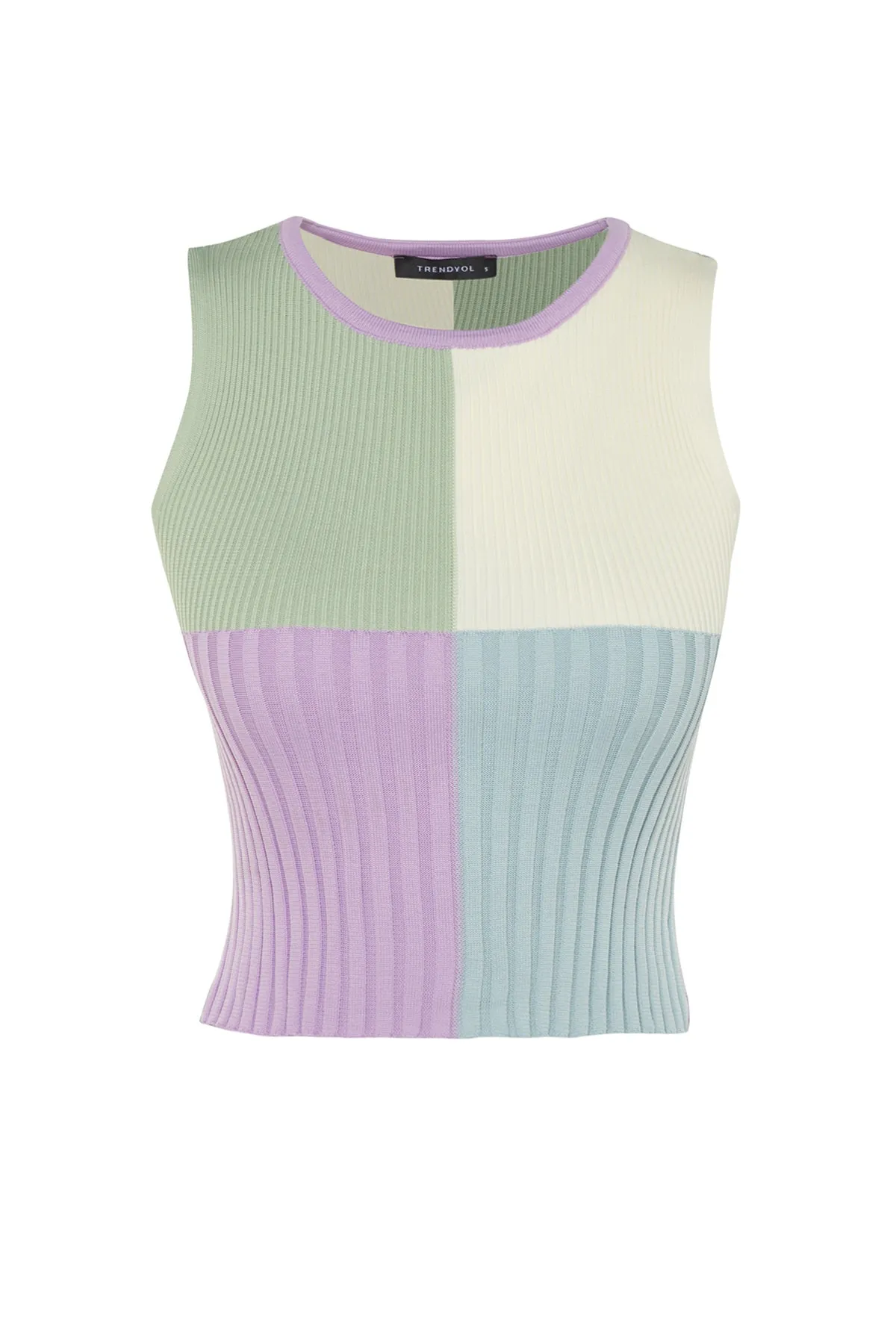 Trendyol Collection  Lilac Crop Color Blocked Strickbluse TWOSS22BZ1003