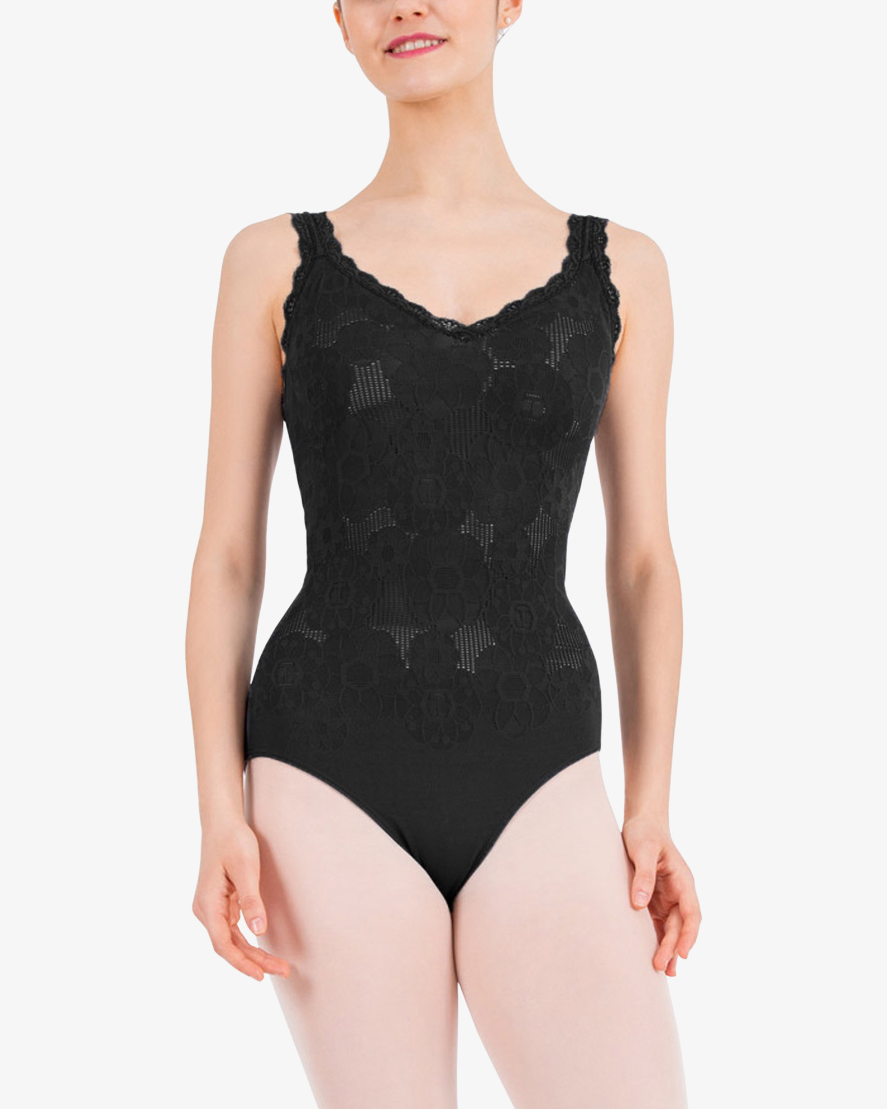 Thin straps rosette lace leotard
