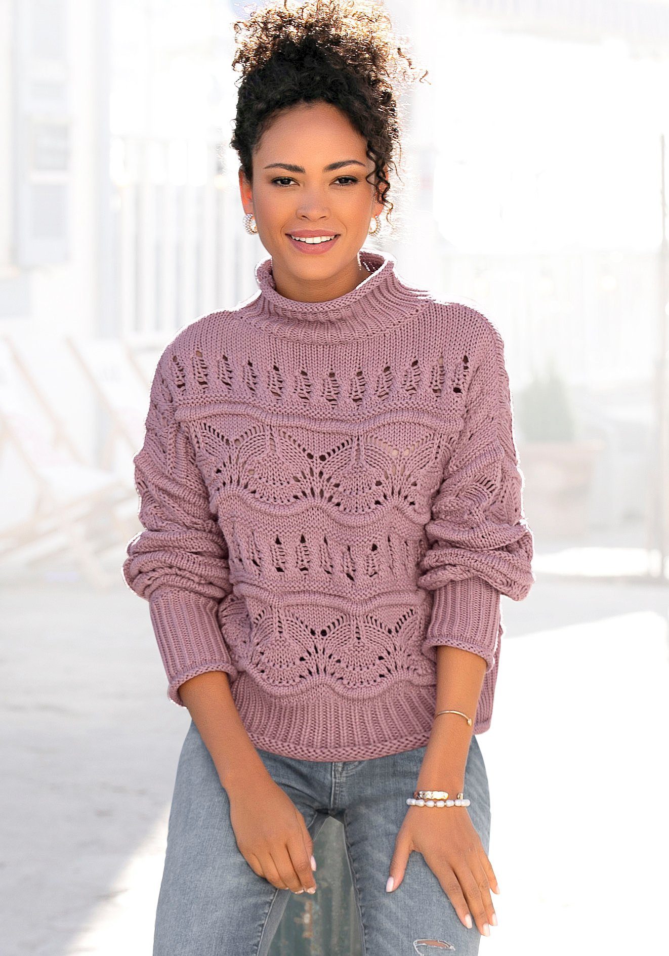 Vivance Ajourpullover mit Stehkragen