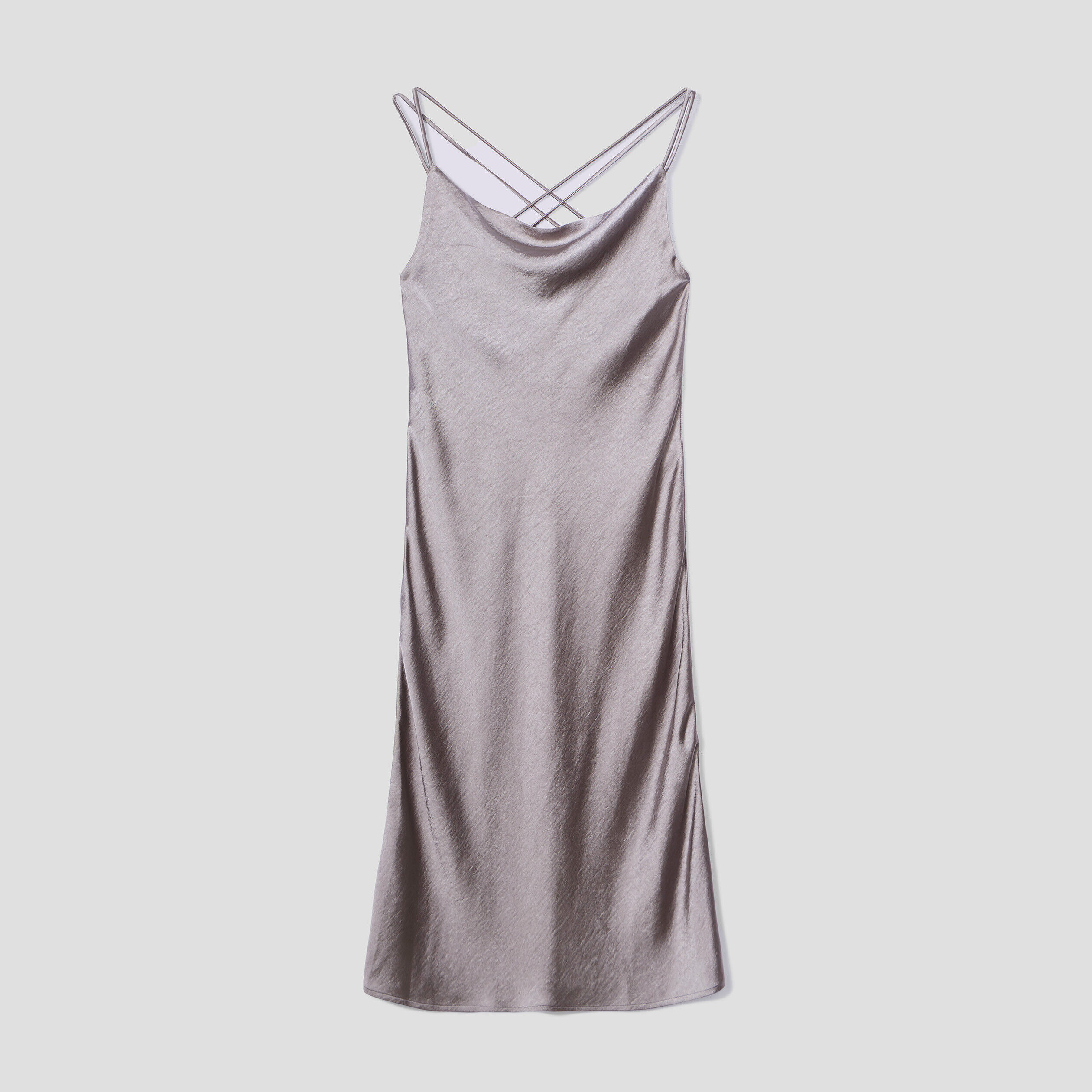 Robe midi moulante satin gris argent femme | Cache Cache