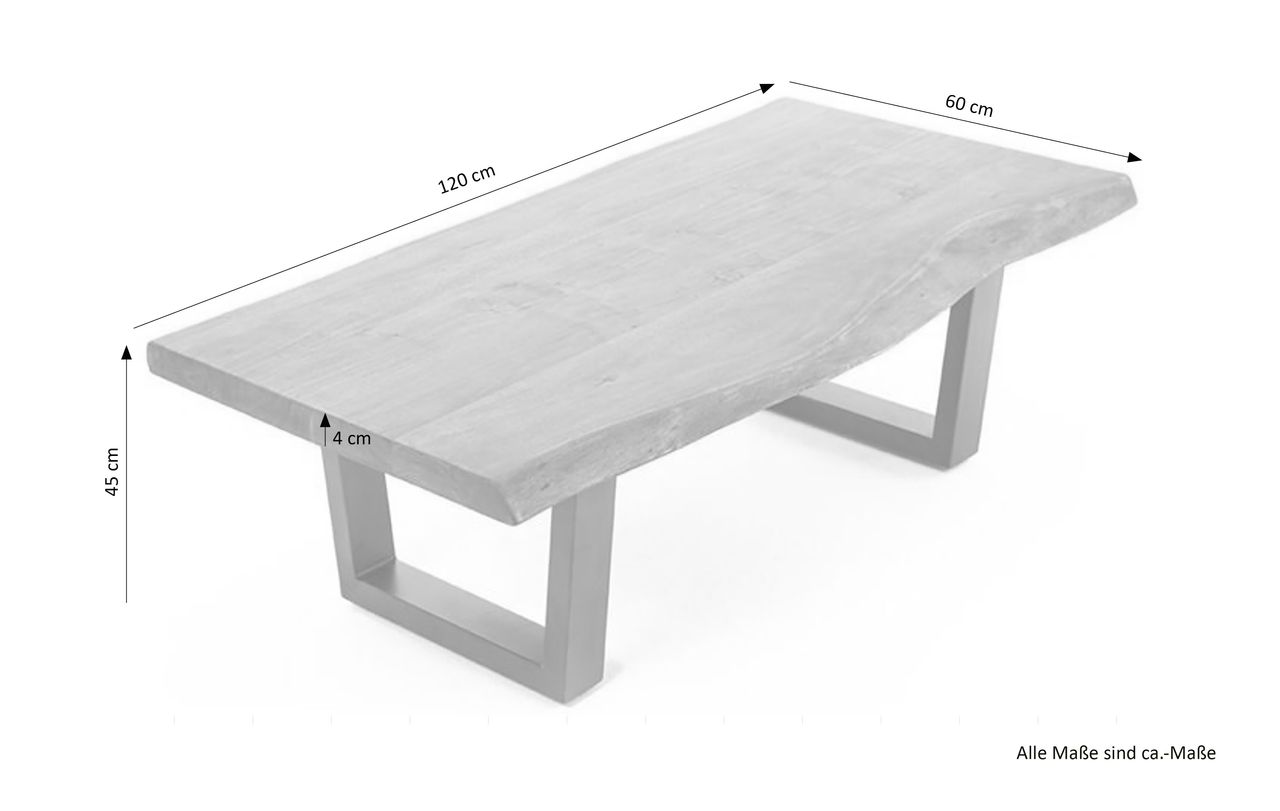 byLiving JUDY Couchtisch, Breite 120 cm, Metall schwarz pulverbeschichtet, Akazie natur