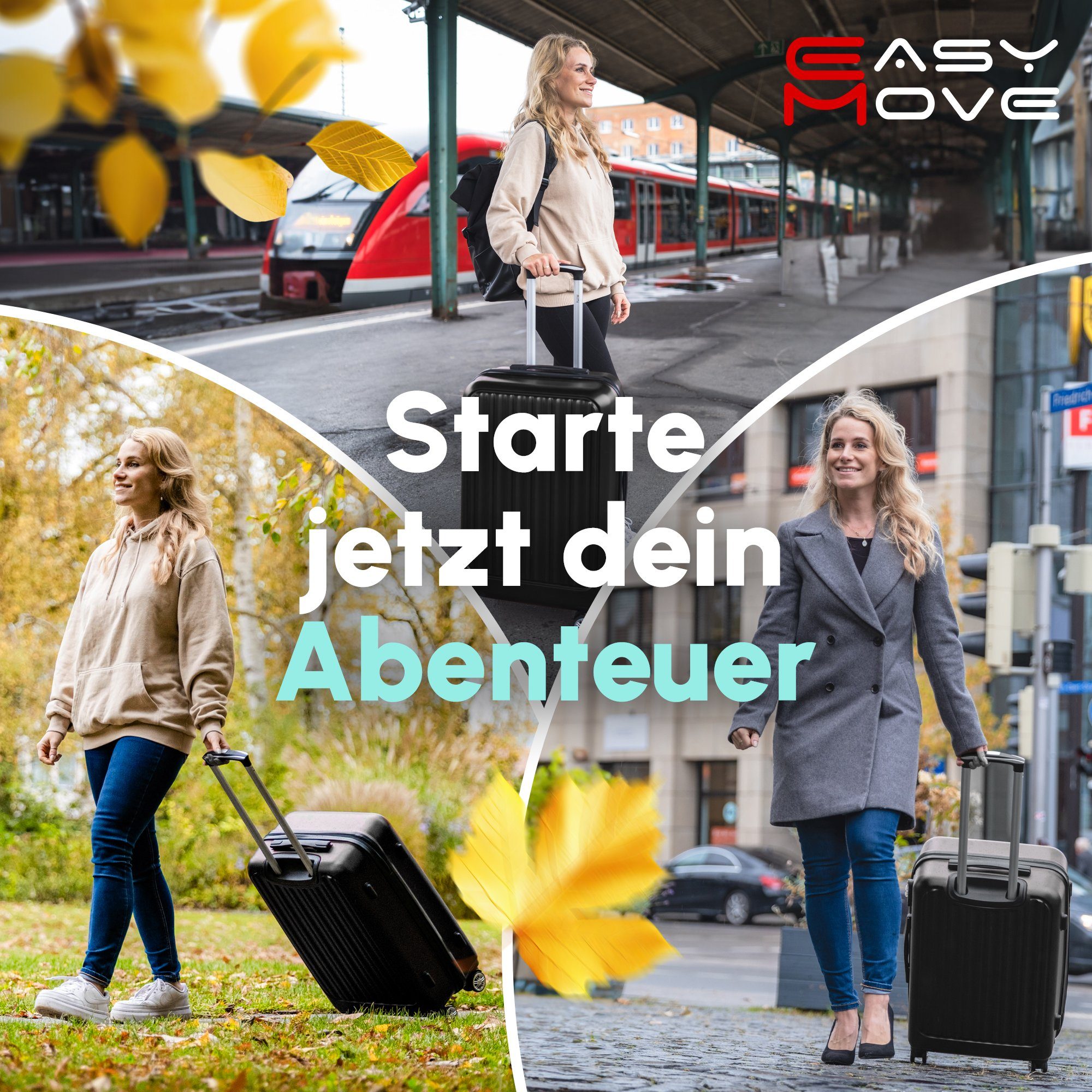 Easy Move Hartschalen-Trolley Ace 026, Reisekoffer mit 4 Rollen, 360° Rollen, 3 tlg. Set M-L-XL
