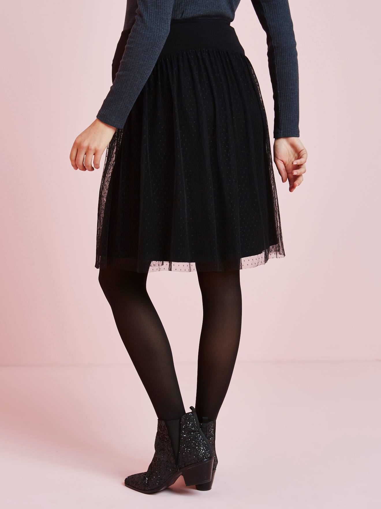 Jupe de grossesse en plumetis noir