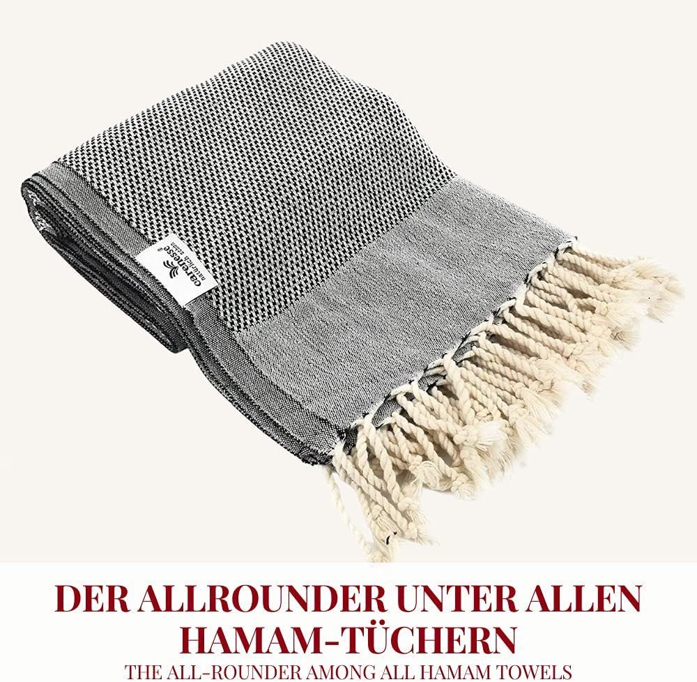 Carenesse Hamamtuch Favo 90 x 170 cm schwarz I Hamam Handtuch 100% Baumwolle Pepita Muster, Baumwolle (1-St), Pestemal Fouta Strandtuch Beachtowel Dekotuch Couchdecke Sofadecke