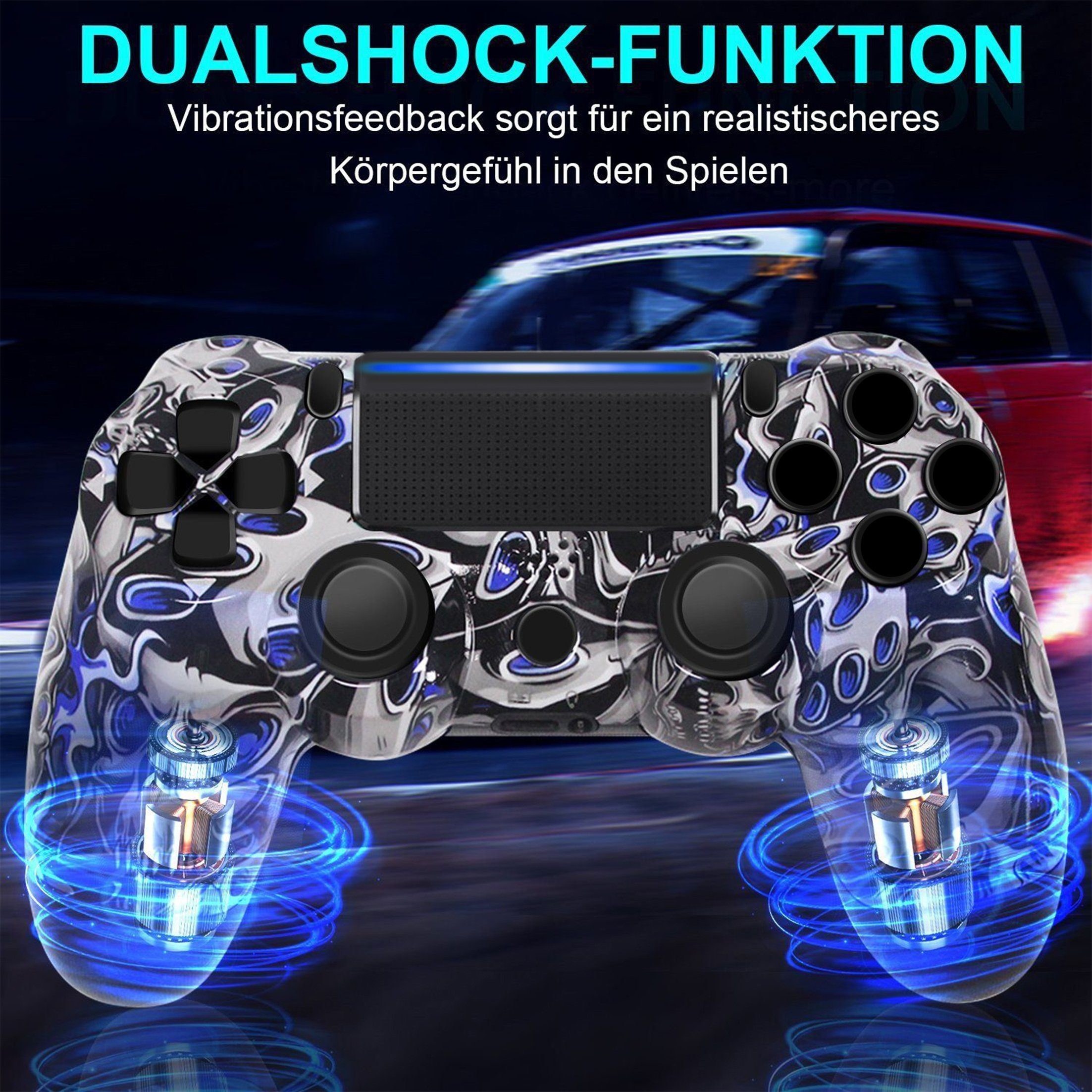 KINSI Wireless Gamepad, Controller, für PS4, Bluetooth, Blau-Todesgeist PlayStation 4-Controller