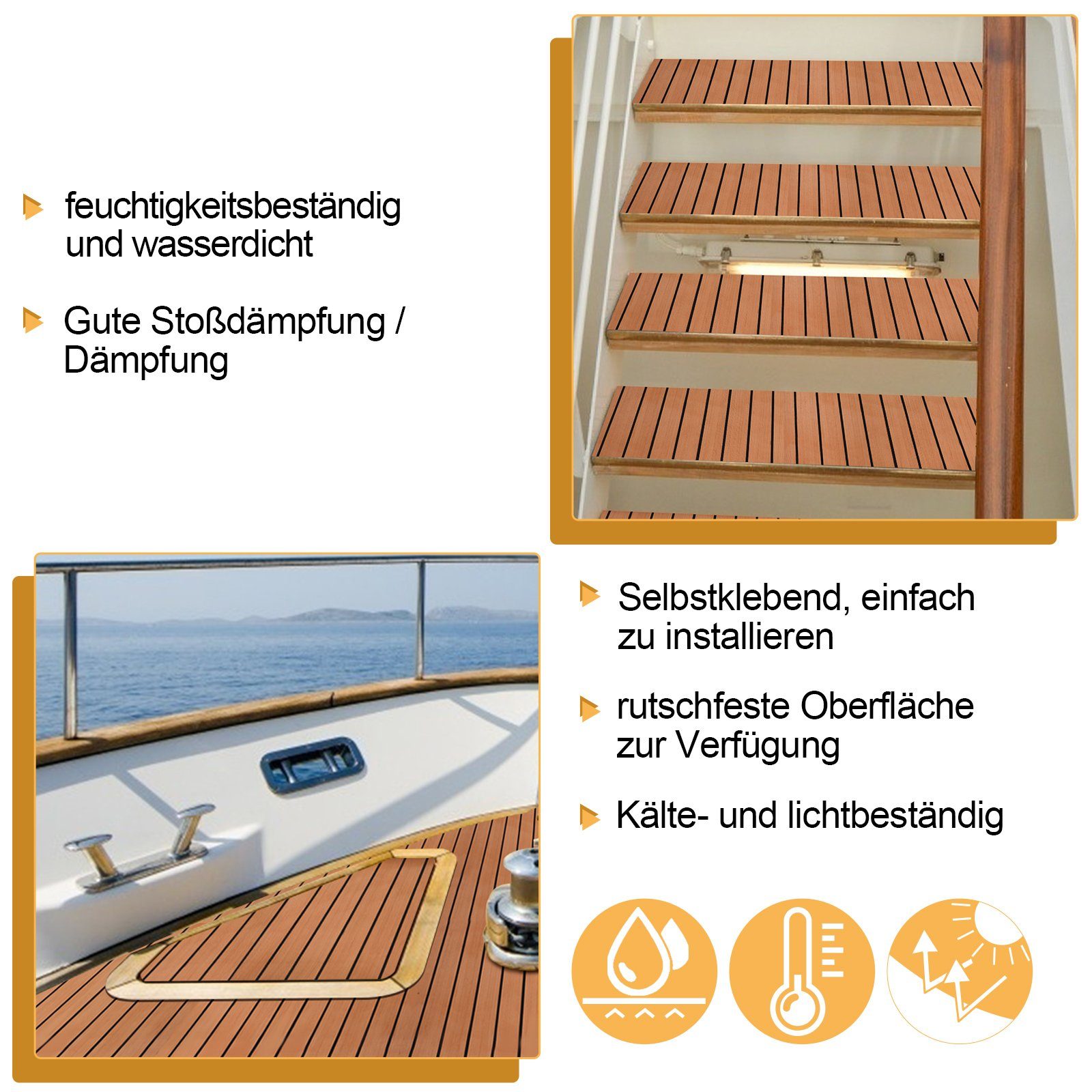 TolleTour Bodenmatte Bodenbelag Matte Marine Teak EVA Schaum Deck Teppich Yacht 240x60/90cm