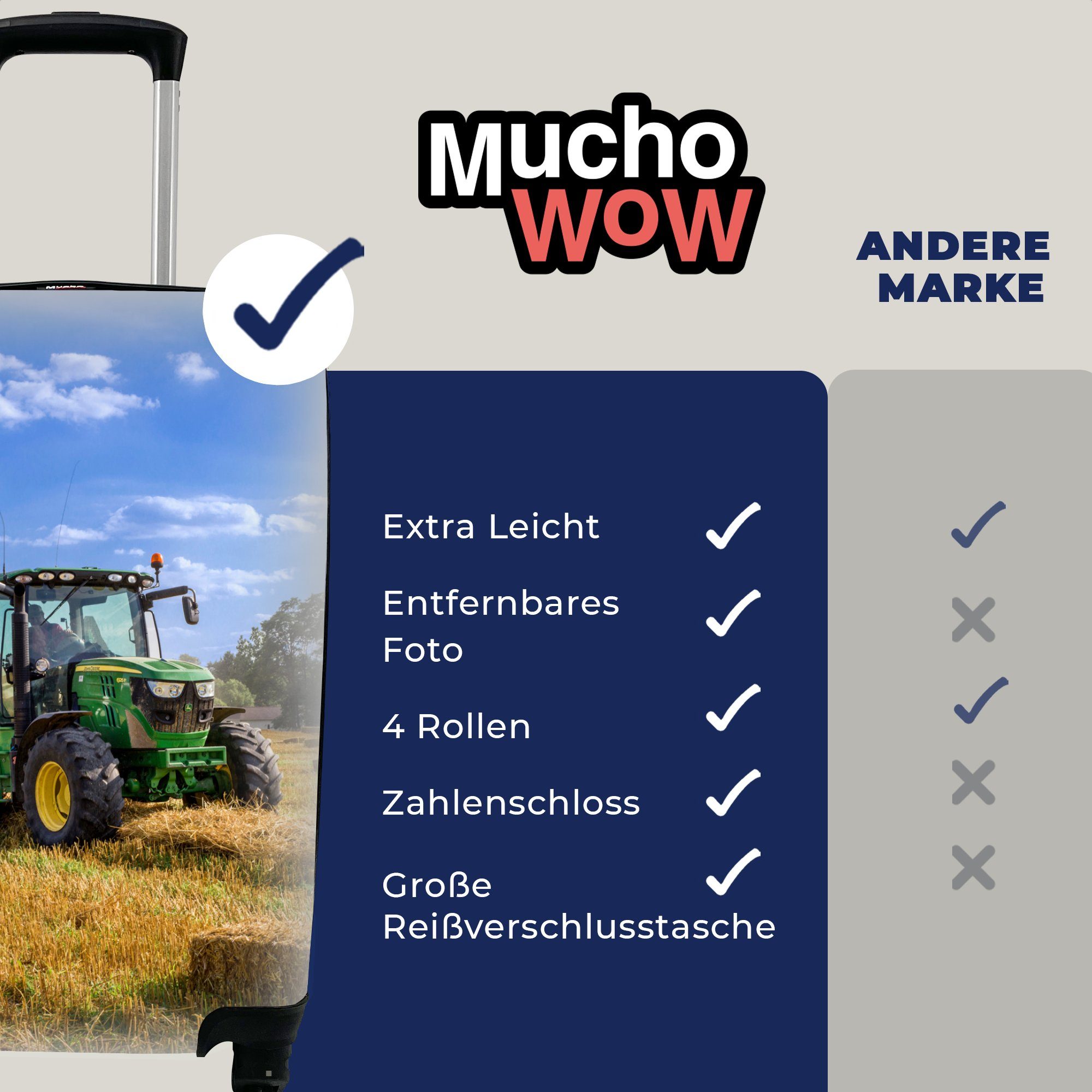 MuchoWow Handgepäckkoffer Traktor - Bauernhof - Heu - Feld - Sonne - Landleben, 4 Rollen, Reisetasche mit rollen, Handgepäck für Ferien, Trolley, Reisekoffer
