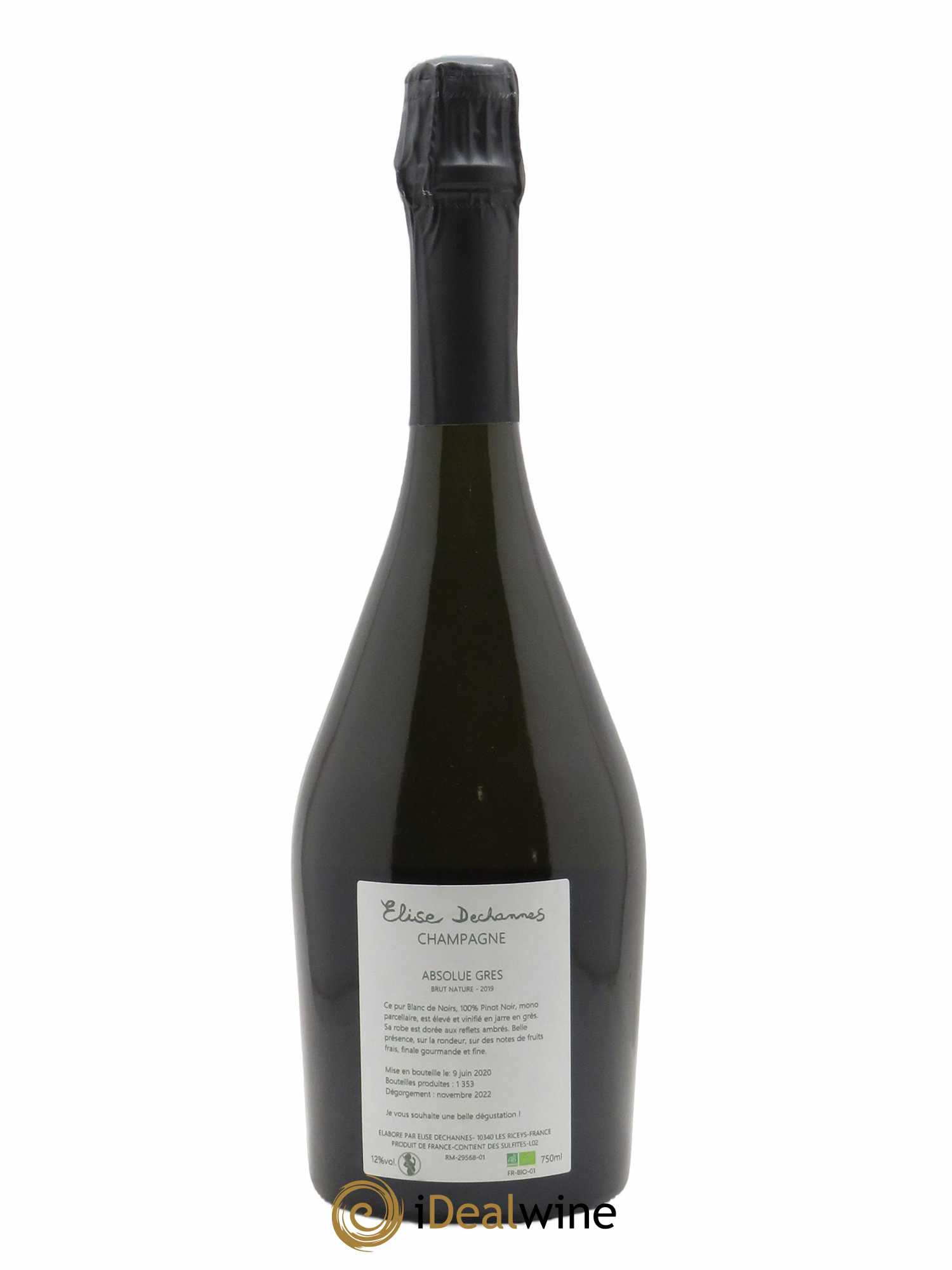 Absolue Grès Blanc de Noirs Brut Nature Elise Dechannes (Domaine)  2019 - Lot de 1 Bouteille