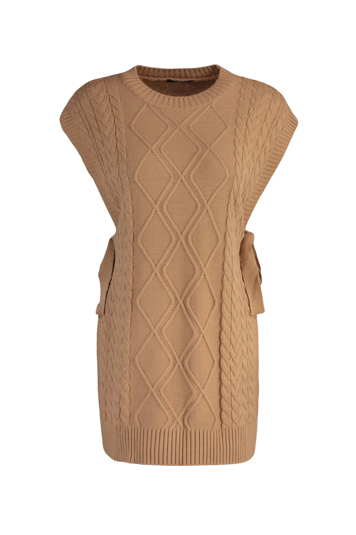 Trendyol Modest  Nerzfarbener, geflochtener Strickpullover mit Taillenband TCTAW22UV0018