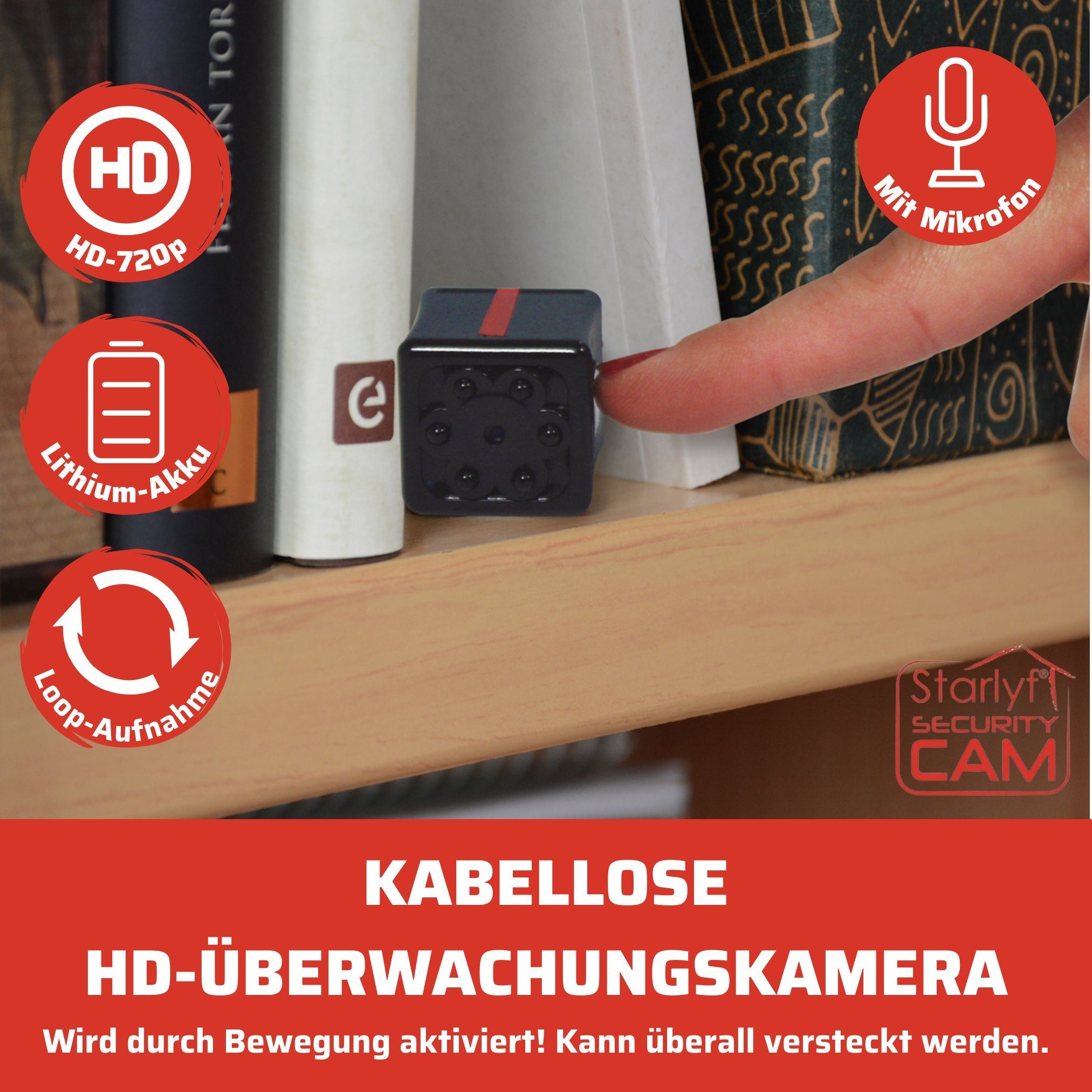 Starlyf Security Cam Überwachungskamera (Außenbereich, Innenbereich, Spar Set 1er oder 2er Pack, 1-tlg., Mini Kamera, Sport Cam, Body Cam, Mini Cam)