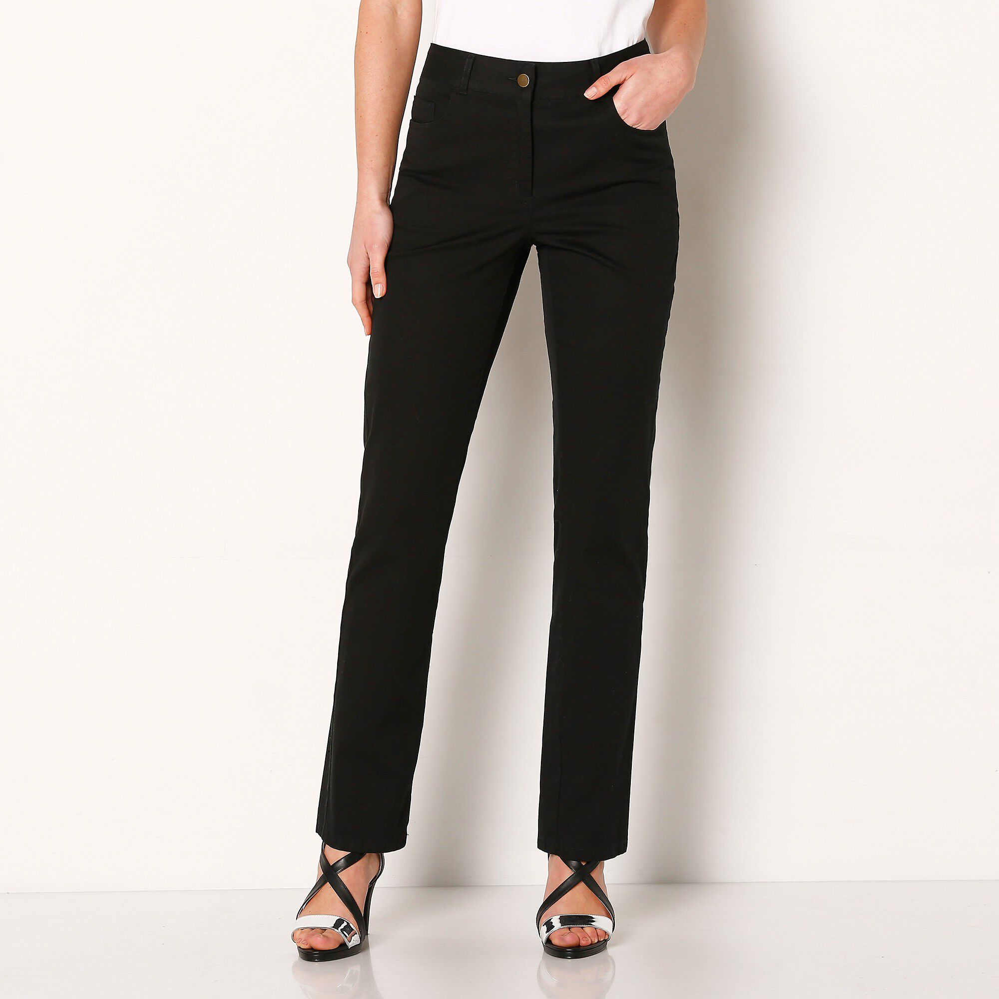 Pantalon effet ventre plat coton extensible