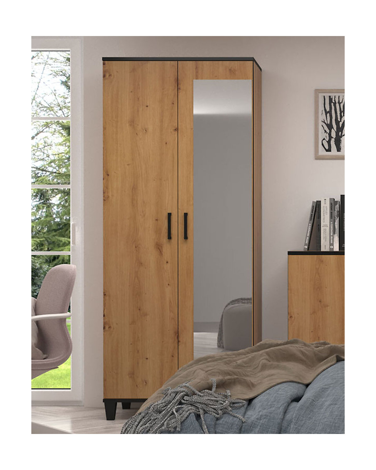 Kleiderschrank Drehtürenschrank Pola 80x56x193cm Artisan Eiche 2-türig