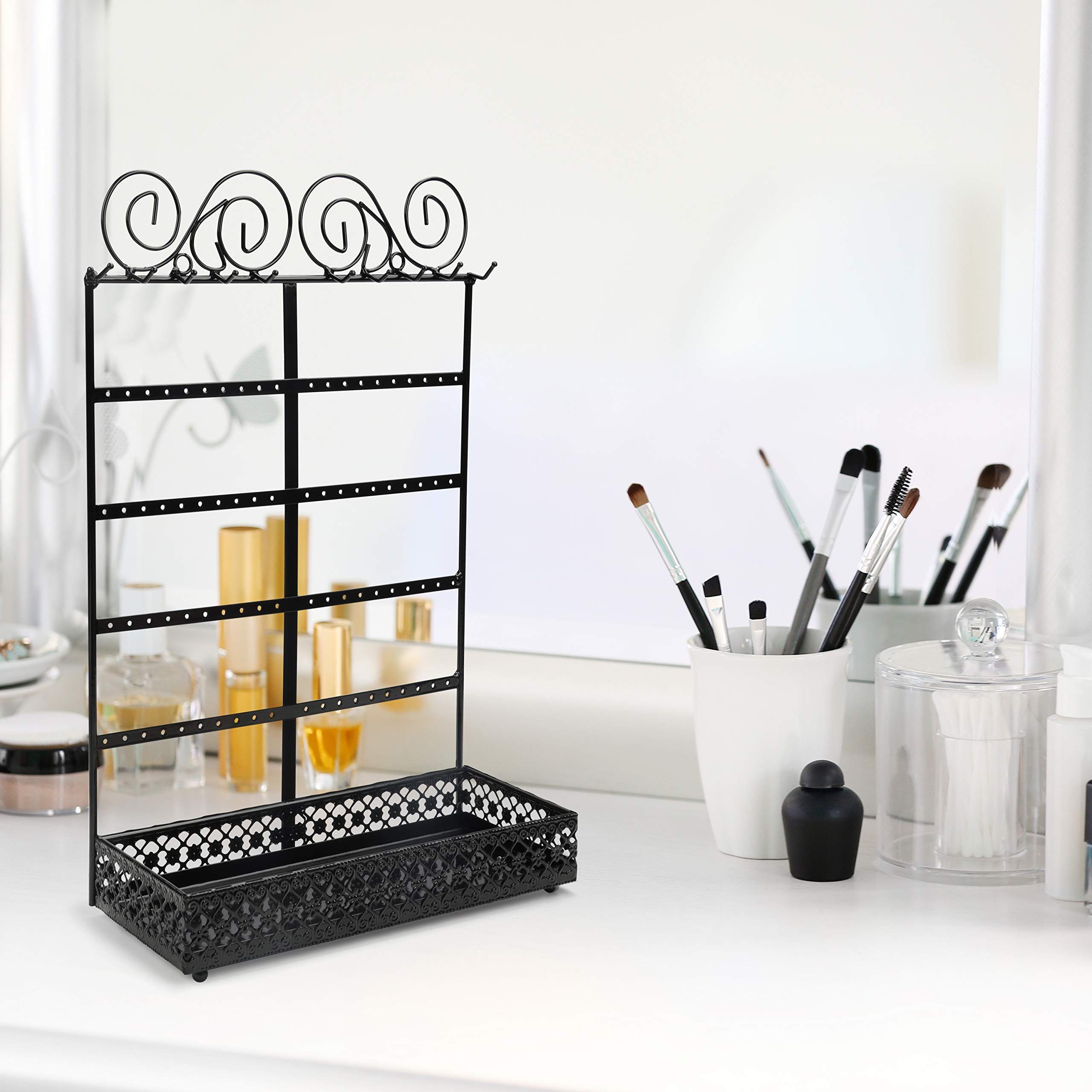 Belle Vous Schmuckständer Jewelry Stand with 80 Holes, 10 Hooks, 5 Rows, Schmuckständer mit Fachboden für 80 Löcher, 10 Haken und 5 Reihen