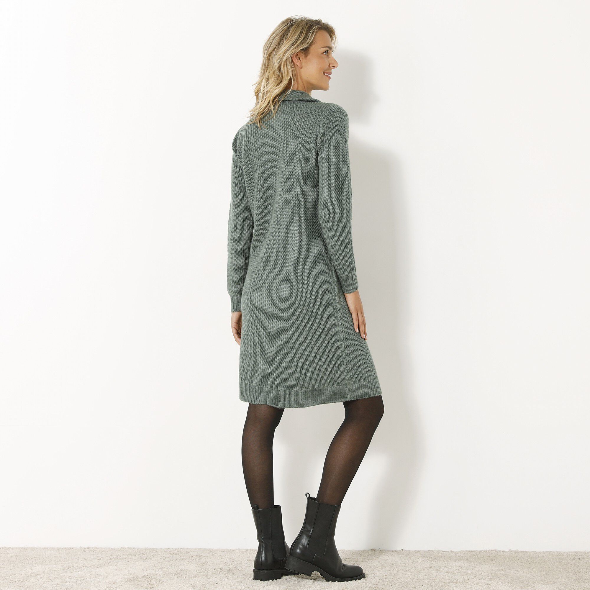 Robe pull col zippé, maille anglaise