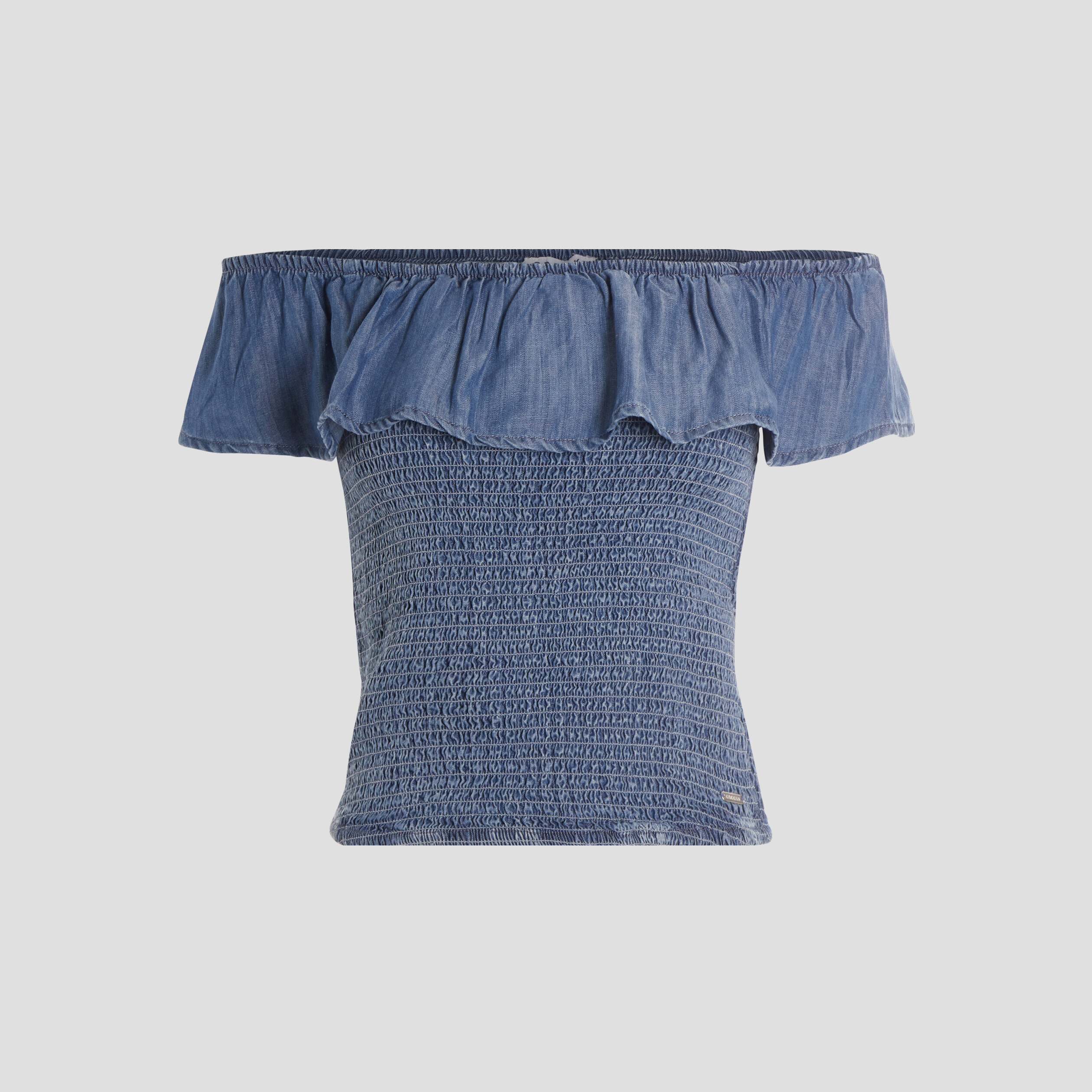 Blouse manches courtes col bardot denim bleach femme | La Halle