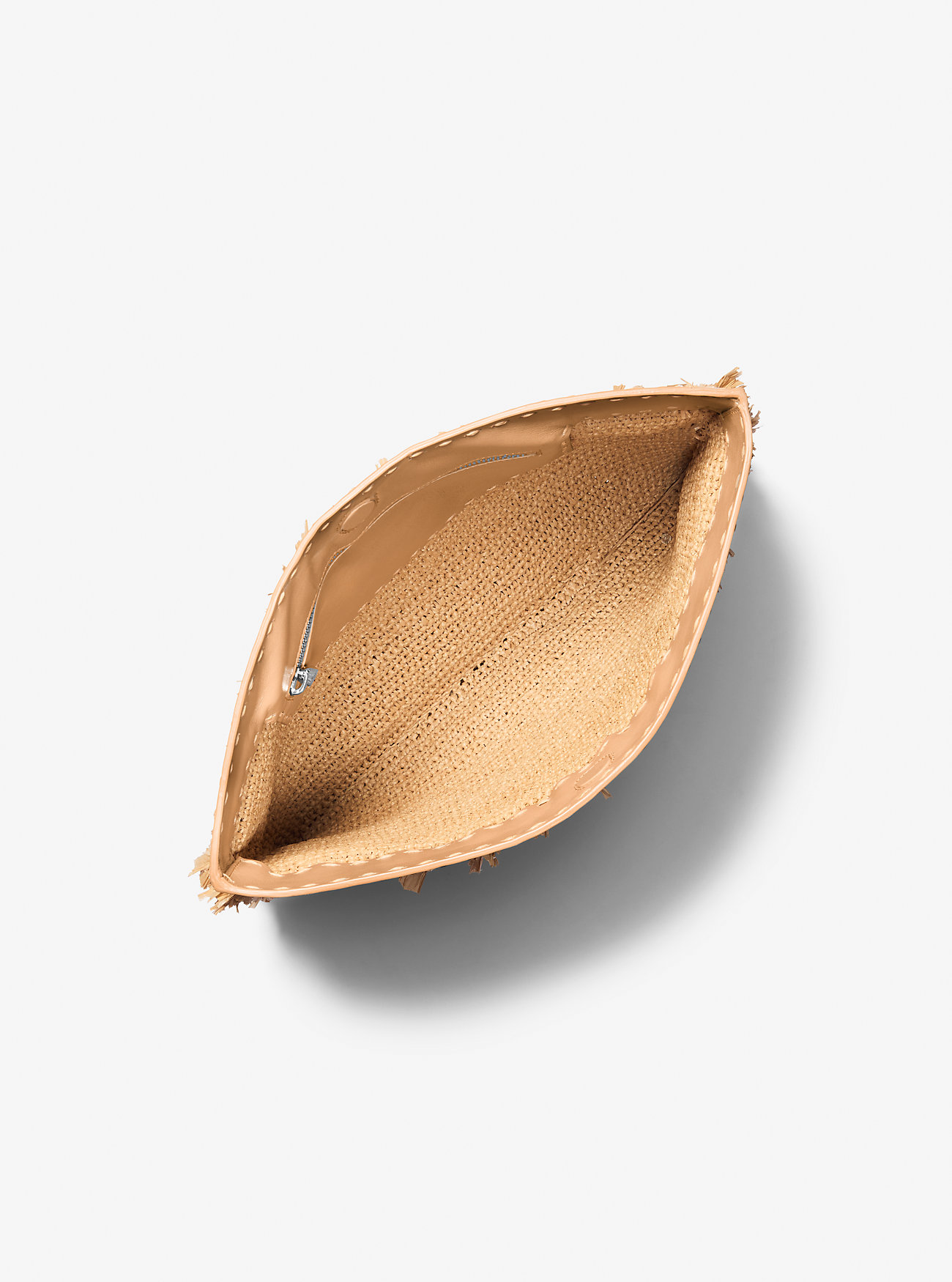 Sorrento Hand-Stitched Fringe and Leather Foldover Clutch - NATURAL/PEANUT