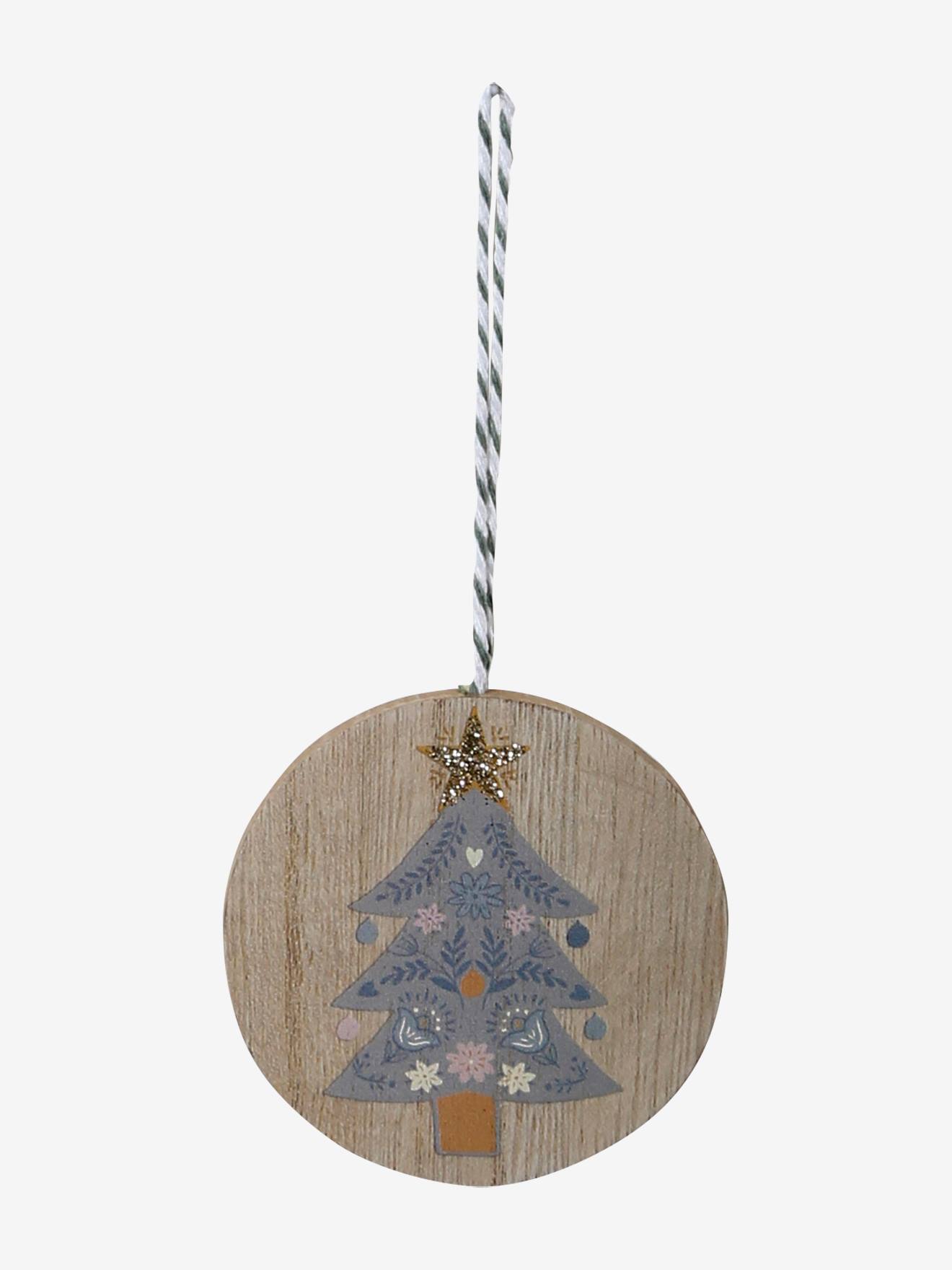Vertbaudet 6er-Set Weihnachtsanhänger SKANDINAVISCHE WEIHNACHTEN, Holzscheiben - natur