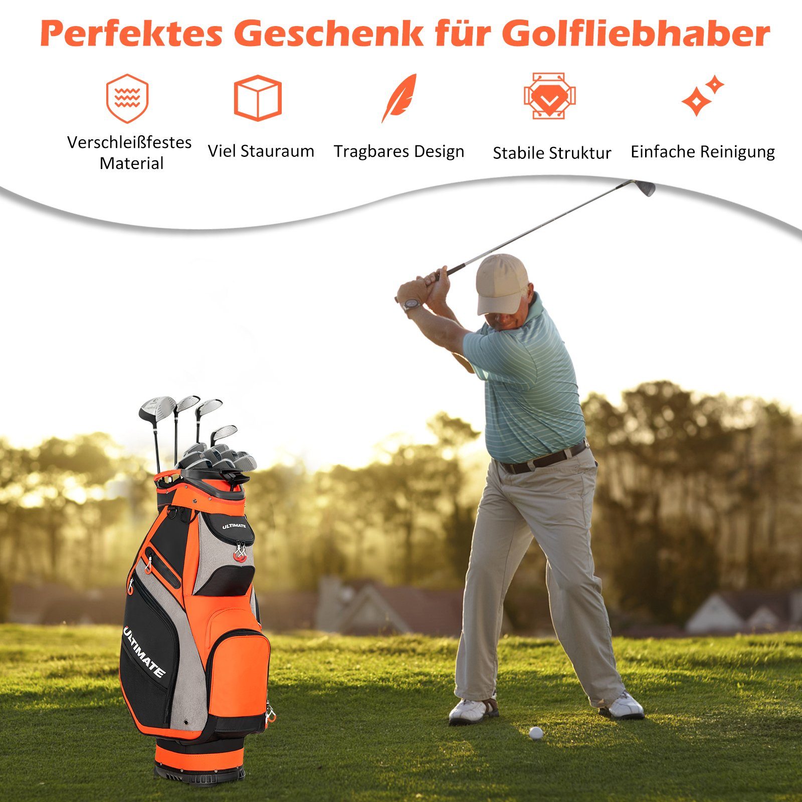 COSTWAY Golfbag-Regenschutz Golftasche, mit 14 Trennwänden