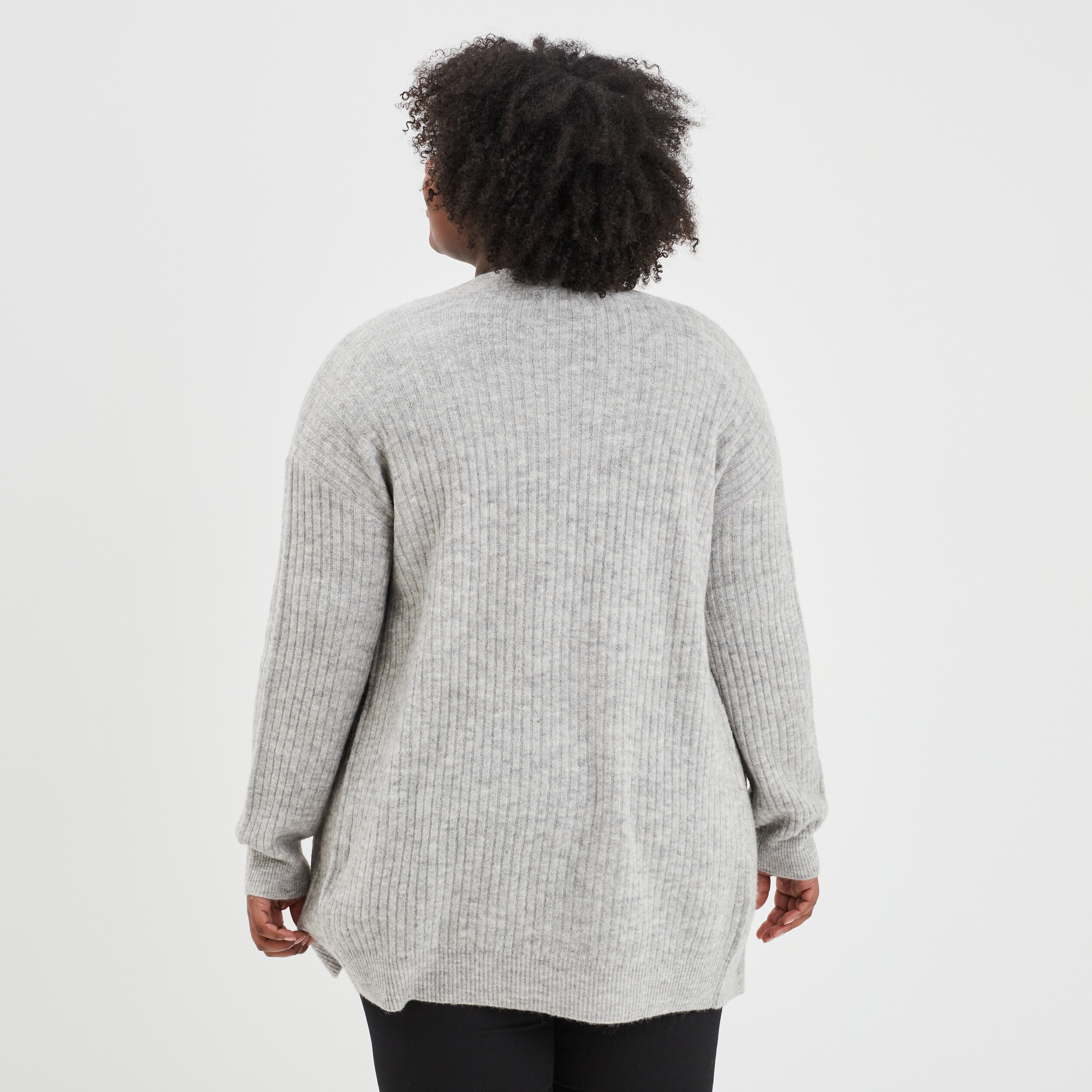 Gilet long côtelé col châle gris femme grande taille | La Halle