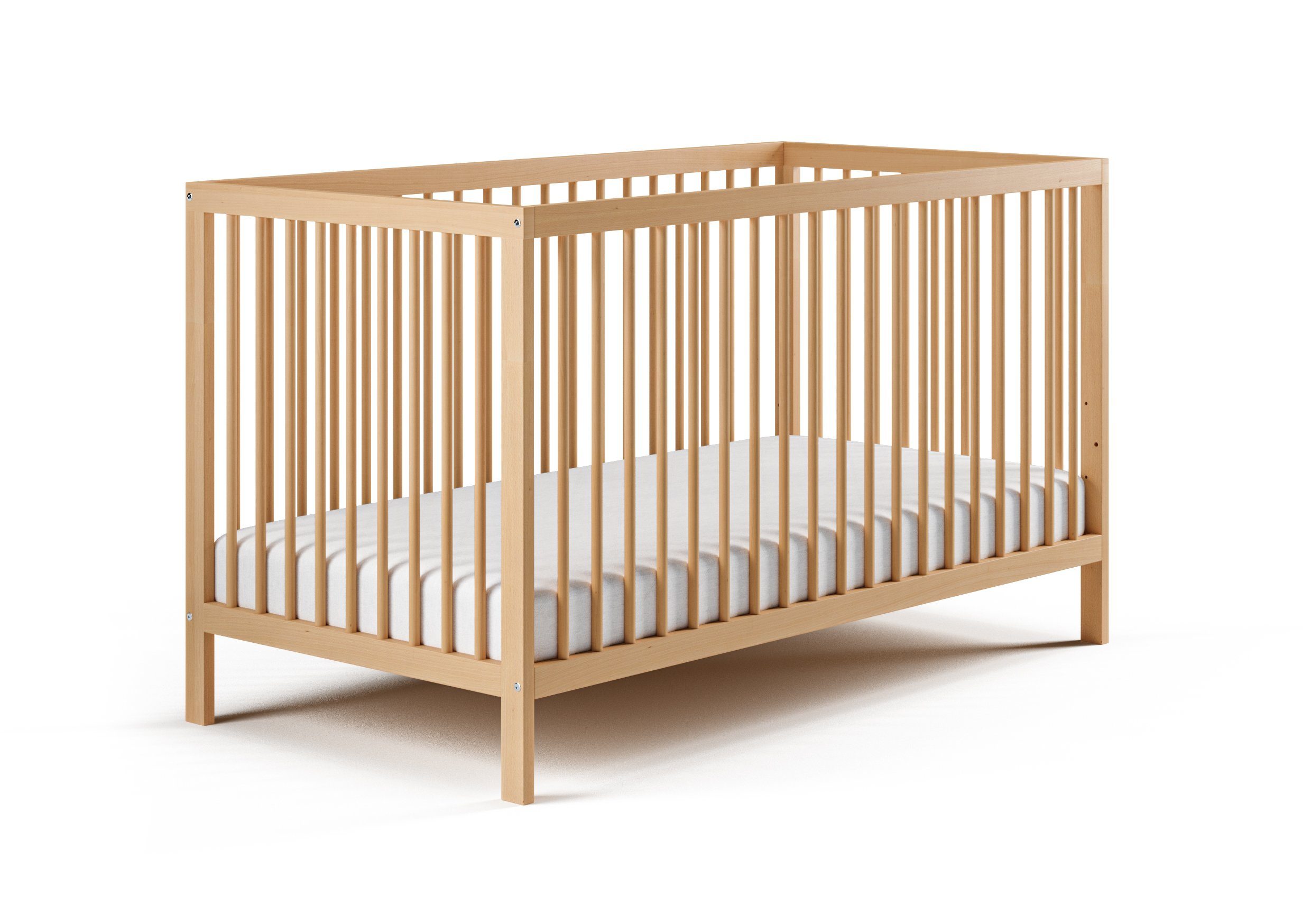 Kids Collective Babybett Gitterbett 60x120 70x140 cm höhenverstellbar herausnehmbare Sprossen, Buchenholz sehr stabil Made in Europe natur 120x60