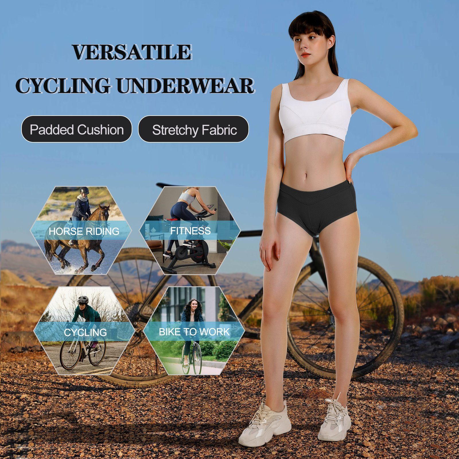 MEETYOO Fahrradhose Damen Radunterhose Fahrradhose mit 4D Gel Gepolstert (Fahrrad Unterwäsche Radlerhose, Fahrradunterwäsche) Atmungsaktiv, Schnelltrocknend, Fahrradunterhose