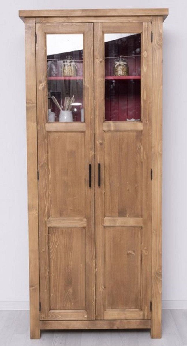 Casa Padrino Küchenbuffet Casa Padrino Landhausstil Esszimmerschrank Naturfarben / Rot 96 x 65 x H. 220 cm - Massivholz Küchenschrank mit 2 Türen - Esszimmer Möbel im Landhausstil - Landhausstil Esszimmer Einrichtung