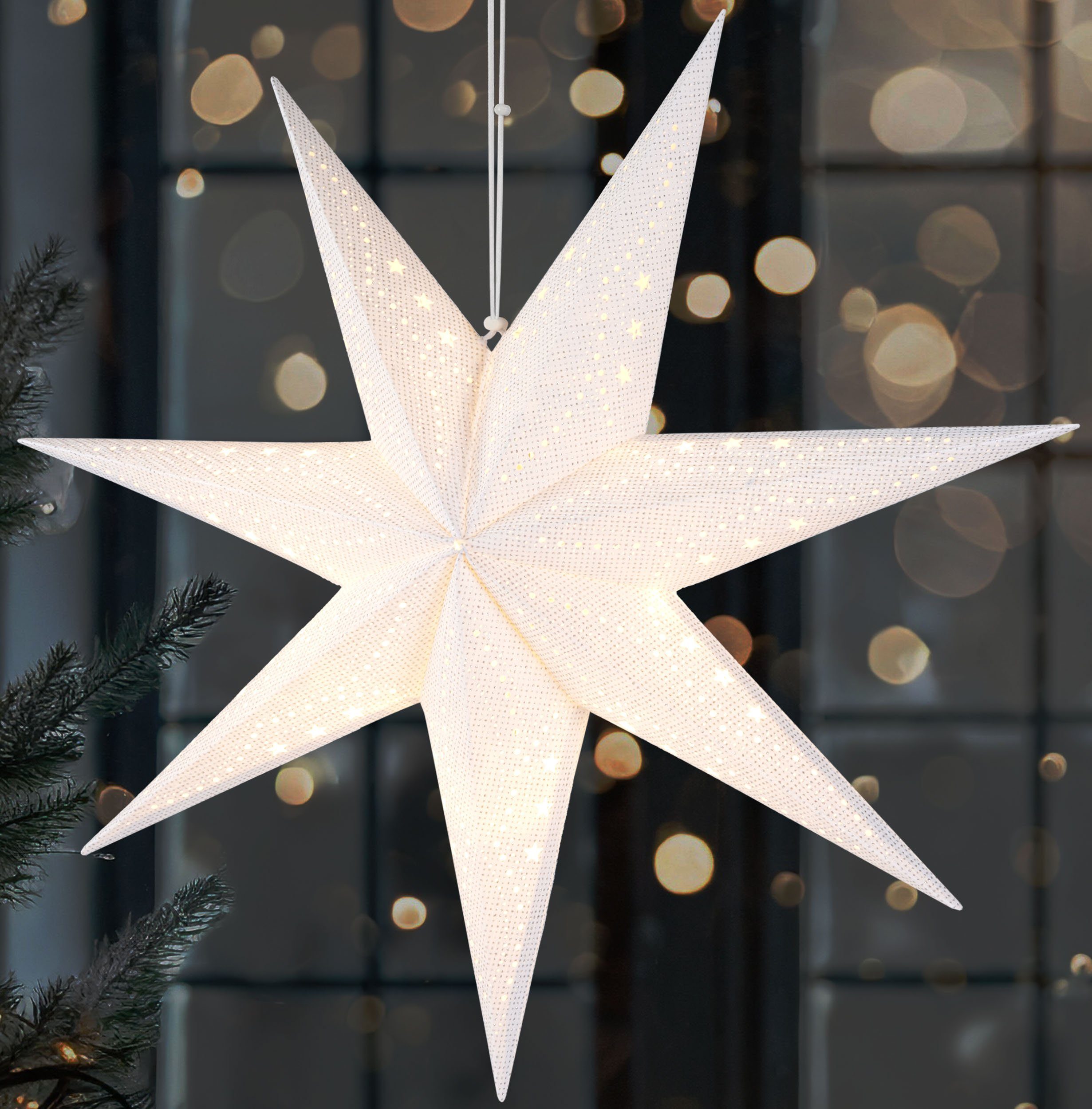 BRUBAKER LED Stern 3D Weihnachtsstern zum Aufhängen - LED Papierstern mit Timer, Batteriebetrieben und Beleuchtet, LED fest integriert, Warmweiß, 60 cm Adventsstern mit modernem Muster - Leuchtstern Deko Weihnachten