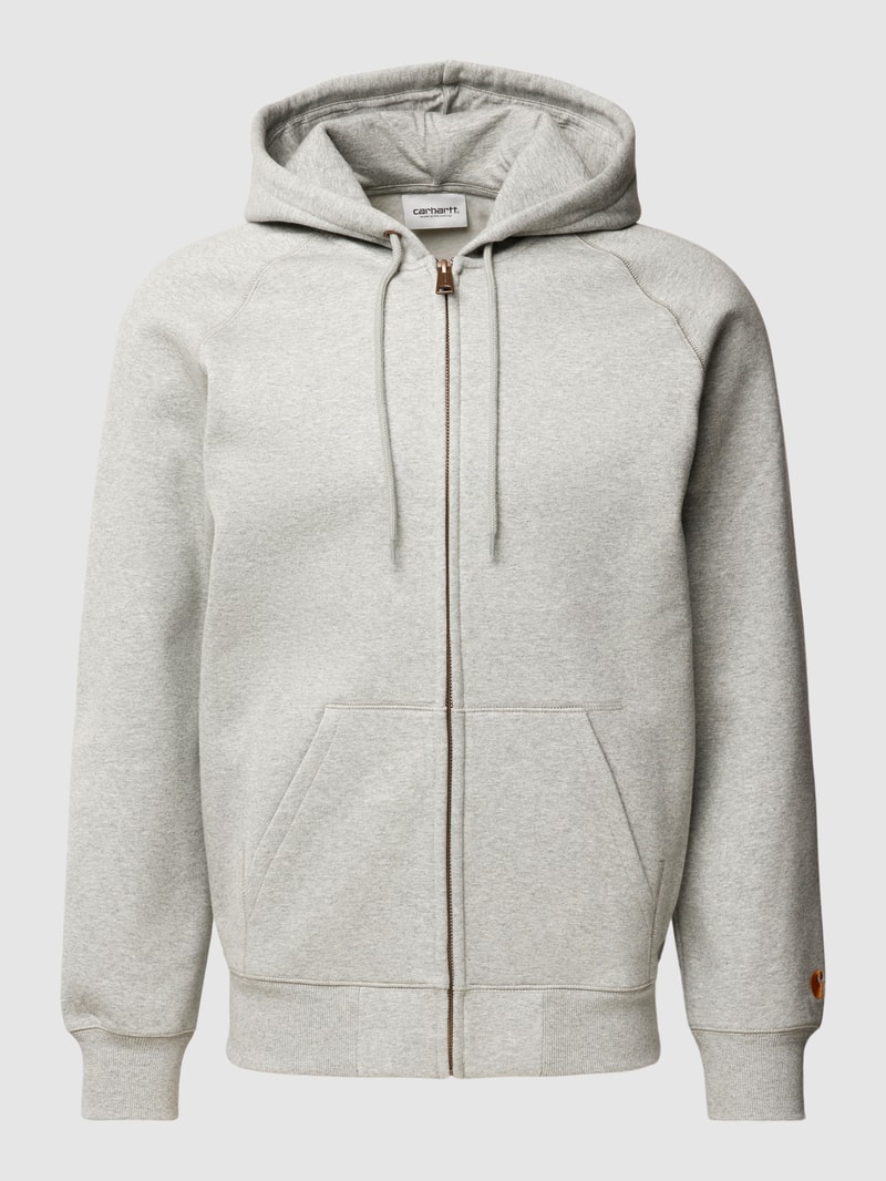 Sweatjacke mit Logo-Stitching Modell 'CHASE' in hellgrau meliert