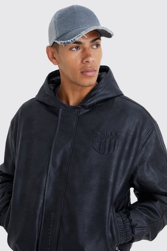 PU-Bomberjacke mit Kapuze