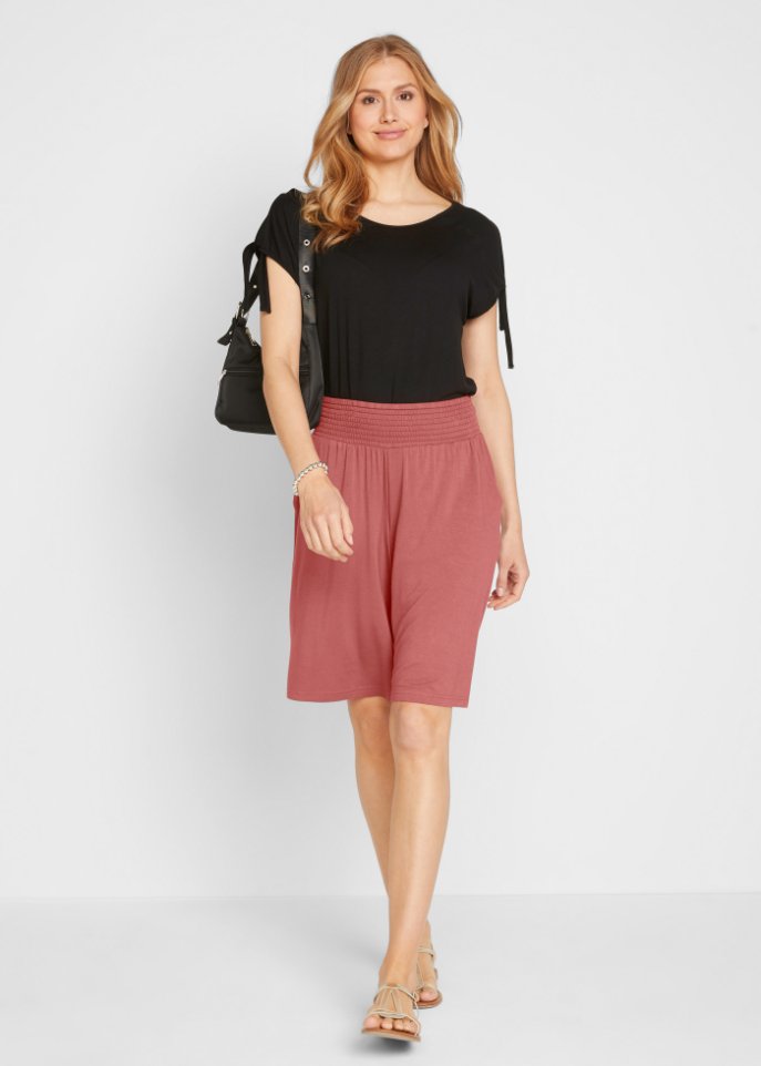 Weite Jersey-Bermuda mit breitem Komfort-Smokbund und Seitentaschen