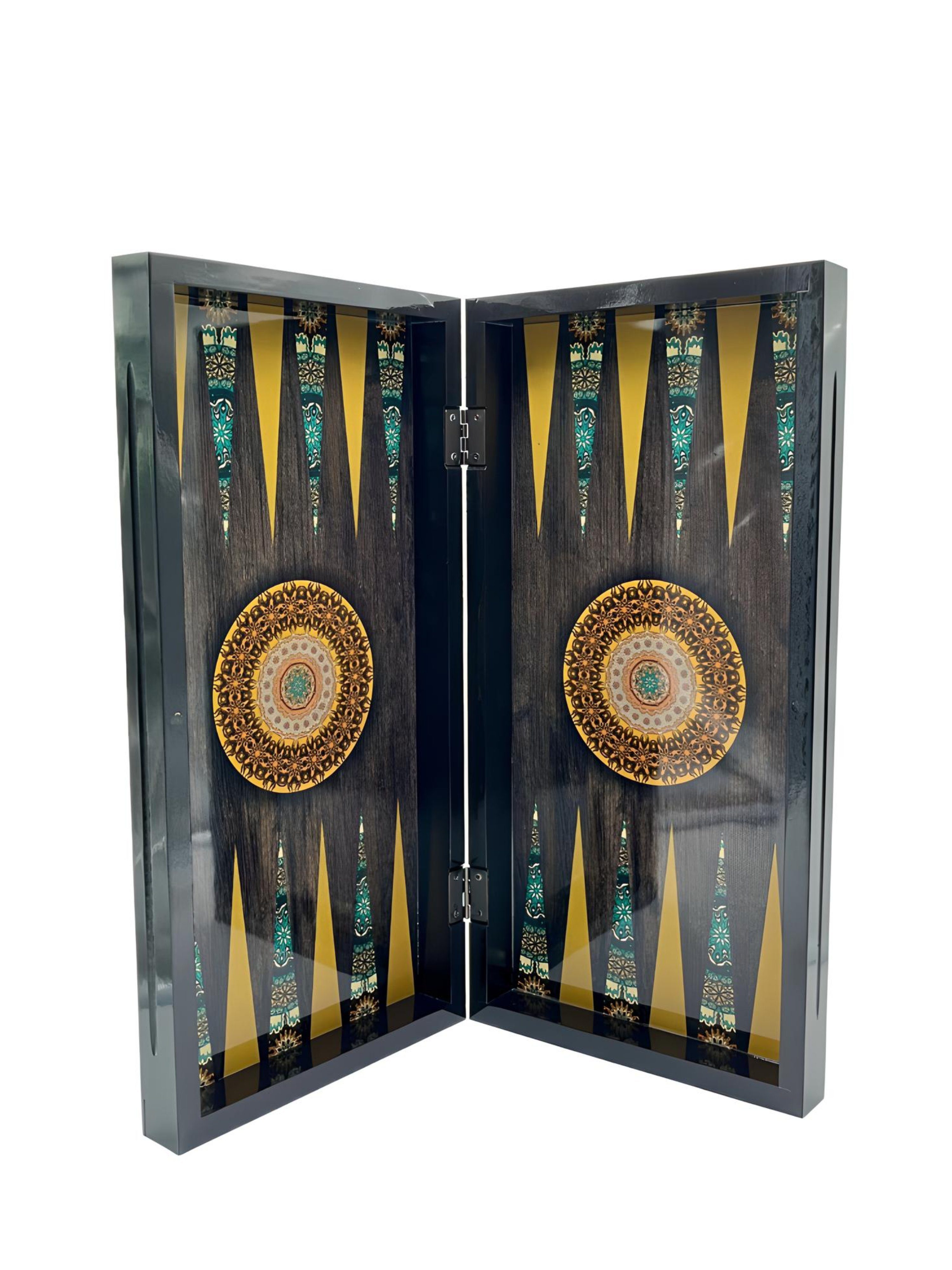Uzman Spielesammlung, Deluxe Holz Backgammon Set mandala Design 50x48x4 Tavla