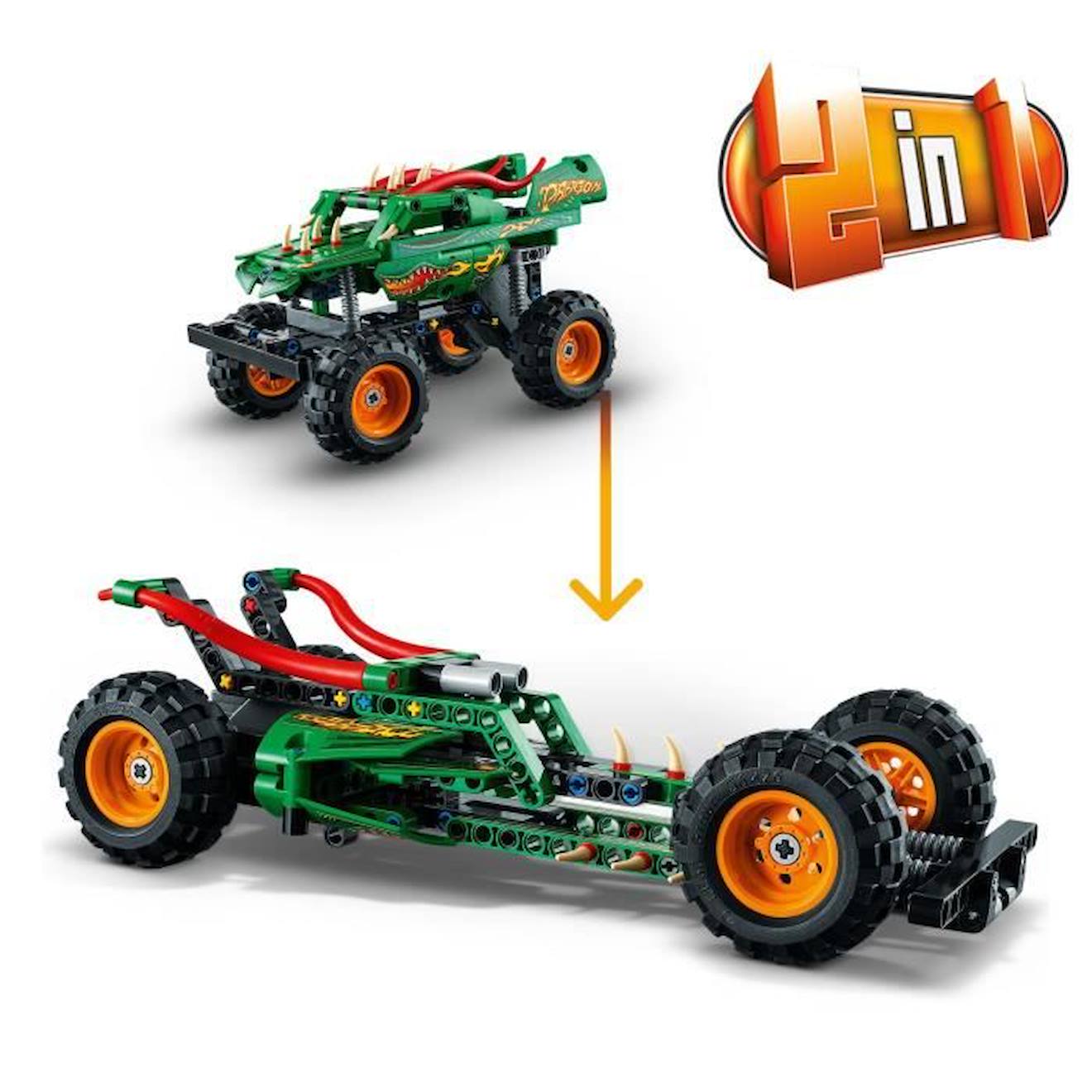 LEGO® Technic 42149 Monster Jam Dragon, 2-en-1, Monster Truck Jouet, Voiture de Course blanc