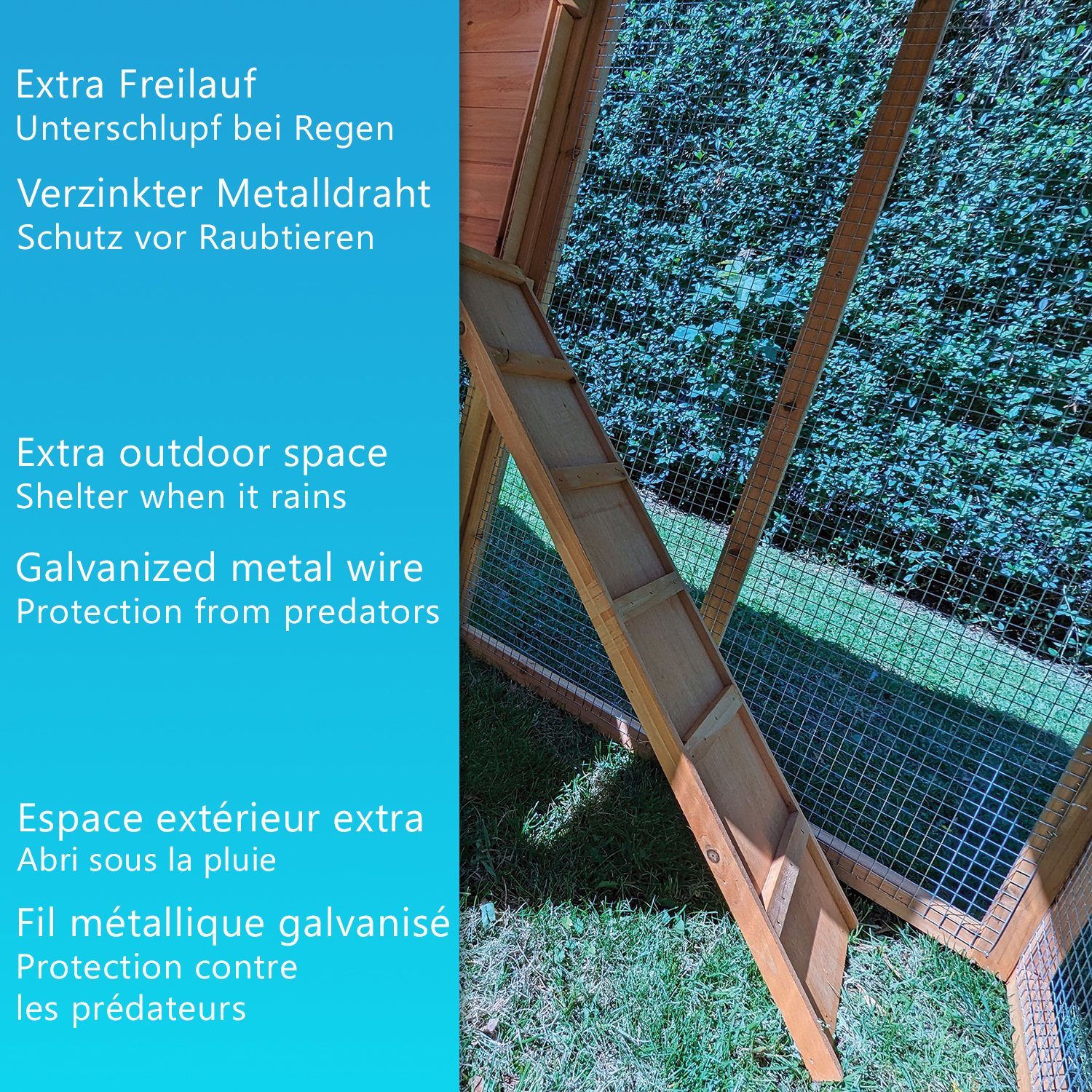 NYVI Hühnerstall Hühnerhaus XXL Liese 180x62x119 cm – Hühnerstall mit recyceltem Dach, Imprägniertes Holz, winterfest, mit Auslauf, mit PVC Dach