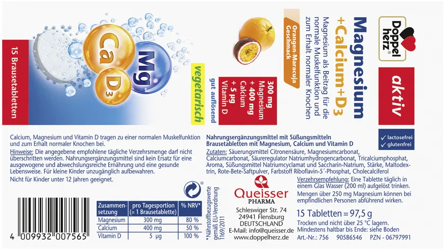 Doppelherz Magnesium + Calcium + D3 15 Brausetabletten