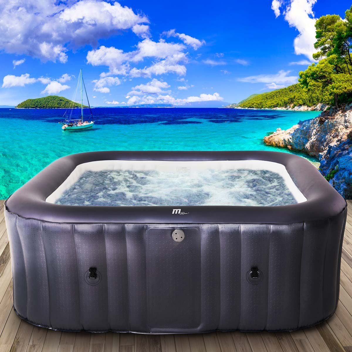 mSpa Whirlpool BRAST aufblasbar Otium für 6 Personen 185x185x68cm In- Outdoor Pool, (125 Massagedüsen Timer Heizung Aufblasfunktion per Knopfdruck), Bubble Spa Wellness Massage