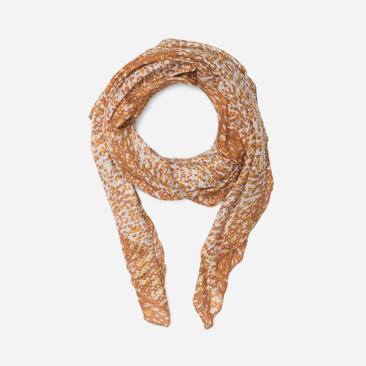 Foulard écru tacheté jaune, camel et or