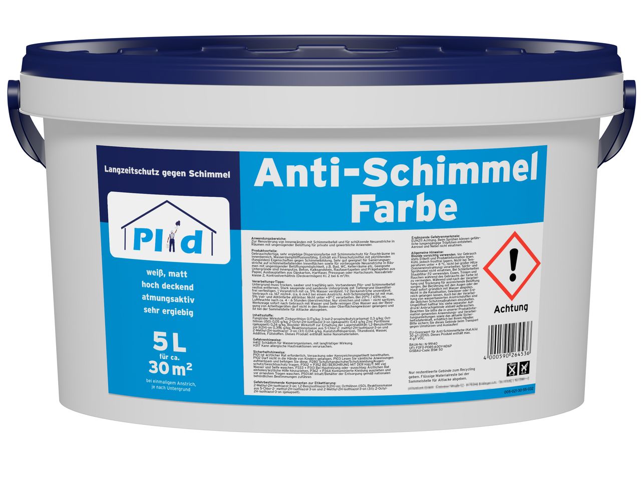 Plid Premium Anti-Schimmelfarbe Schimmelschutz Feuchtraumfarbe Weiß