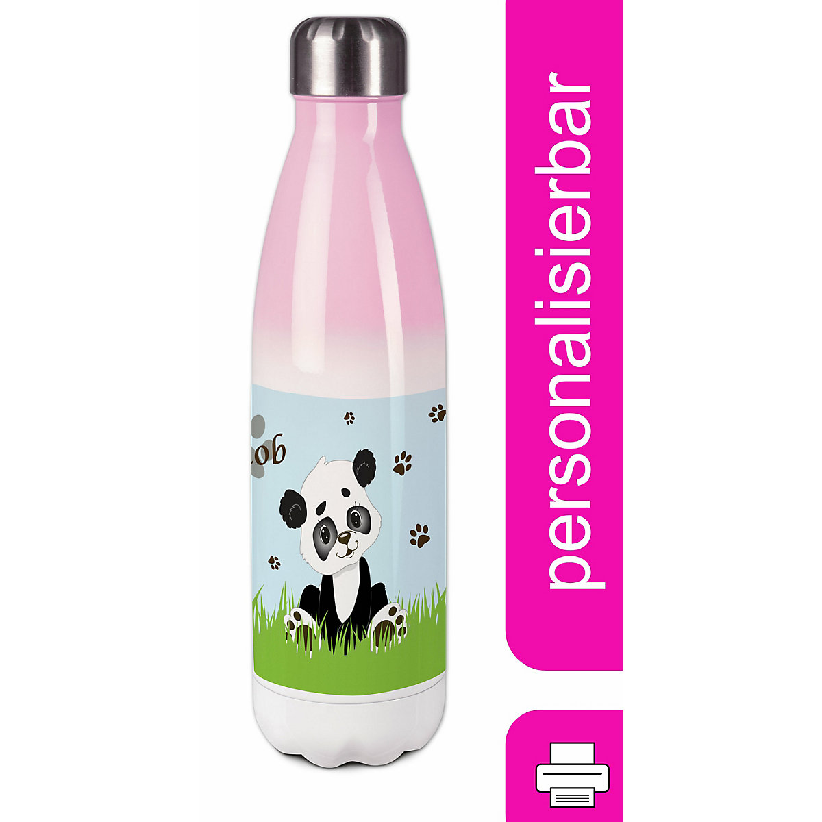 Edelstahl Kinder Thermoflasche / Trinkflasche bunt Panda Bär Spülmaschinenfest, Auslaufsicher, Bruchfest, Doppelwandig, Für Heißgetränke geeignet, Mit Deckel, Isoliert