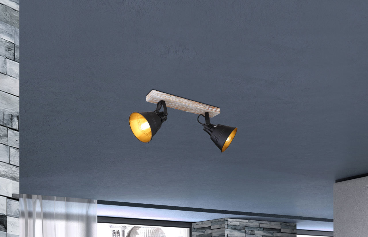 Globo Lighting - GÜNTHER - Strahler Holz weiß, 2x E27