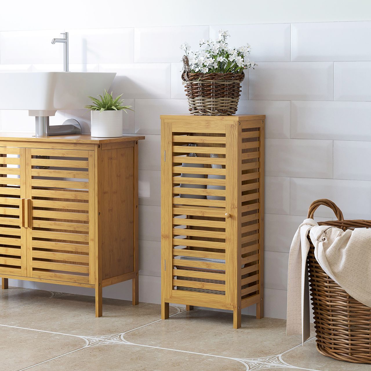 kleankin Badschrank Badezimmerschrank Beistellschrank mit Lamellentür, 2 Fächern
