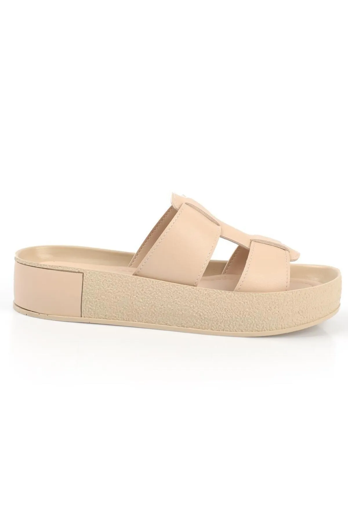 Capone Outfitters  Capone Gladiator Double Tape Bunte, detaillierte Keilabsatz-Beige-Damenhausschuhe
