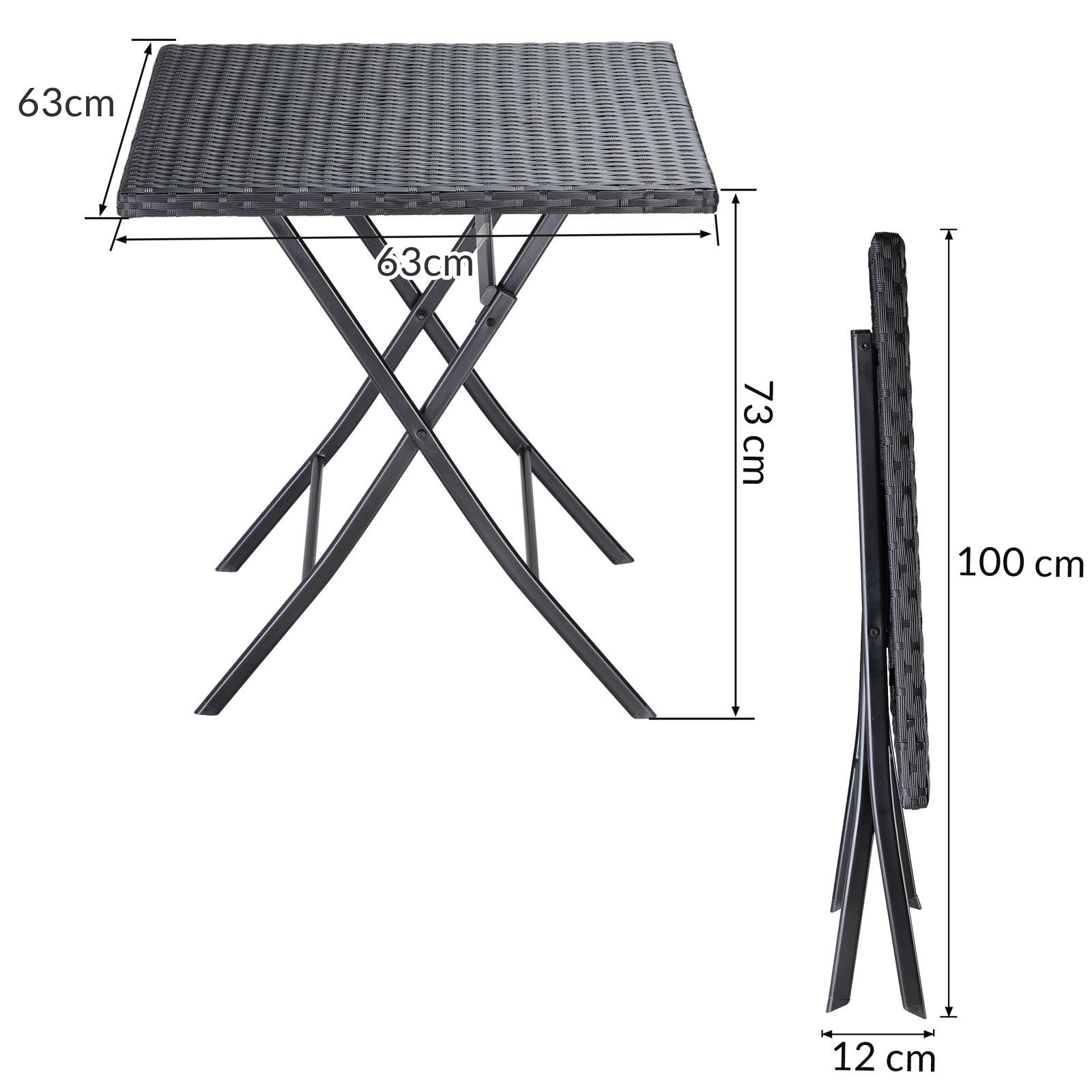 Casaria Klapptisch Rom (1-St), Polyrattan 63x63cm Platzsparend Klappbar Tragbar 60kg Belastbarkeit